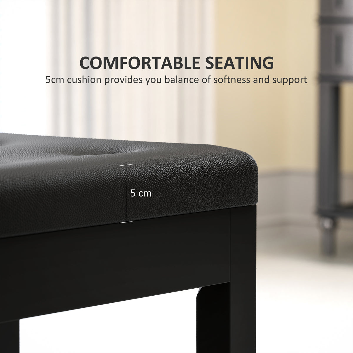 Piano Bench with Storage and Padded Cushion, Faux Leather Keyboard Bench with Solid Wood Legs, Black
