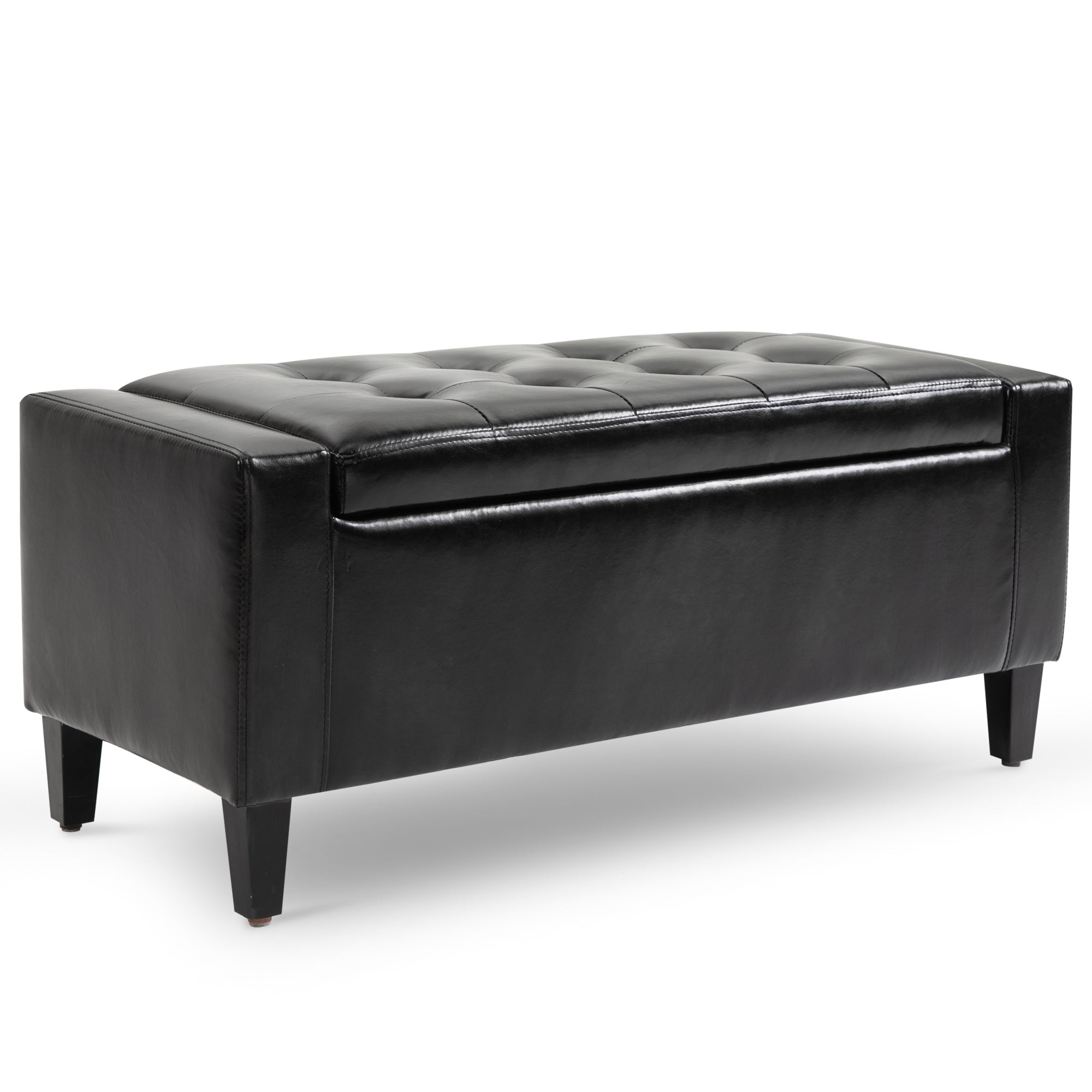 HOMCOM PU Leather Storage Ottoman Bench Storage Chest Tufted Ottoman Cube w/ Flipping Top 92L x 40W x 40H cm Black