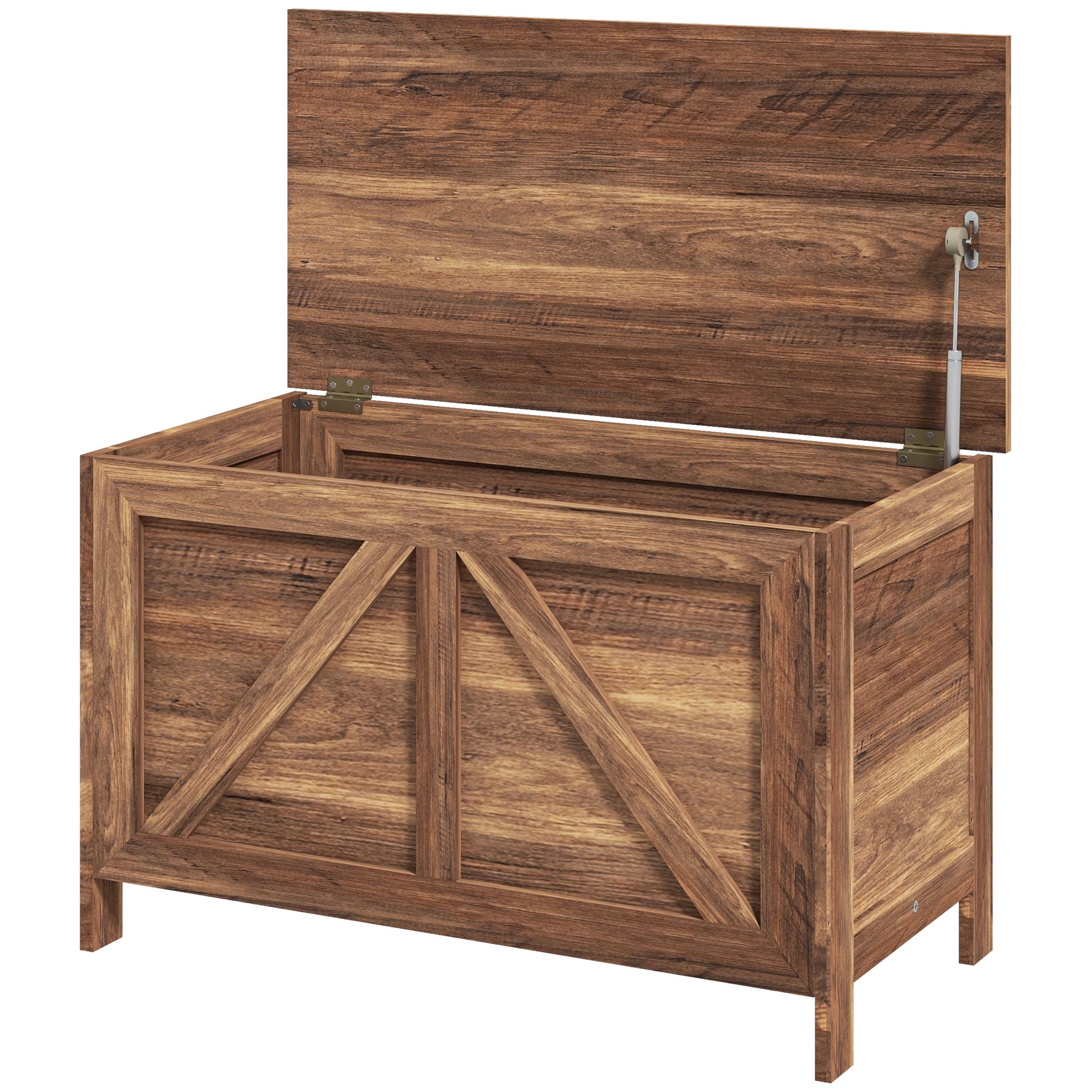 Farmhouse Lift Top Box Organizer with Safety Hinge for Bedroom, Brown Oak