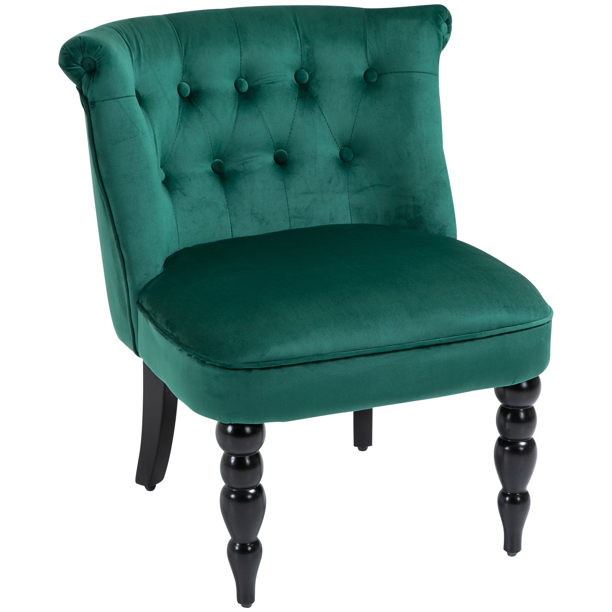 HOMCOM Velvet Accent Chair, Button Tufted Wingback Chair with Rubber Wood Legs for Living Room, Bedroom, Dark Green