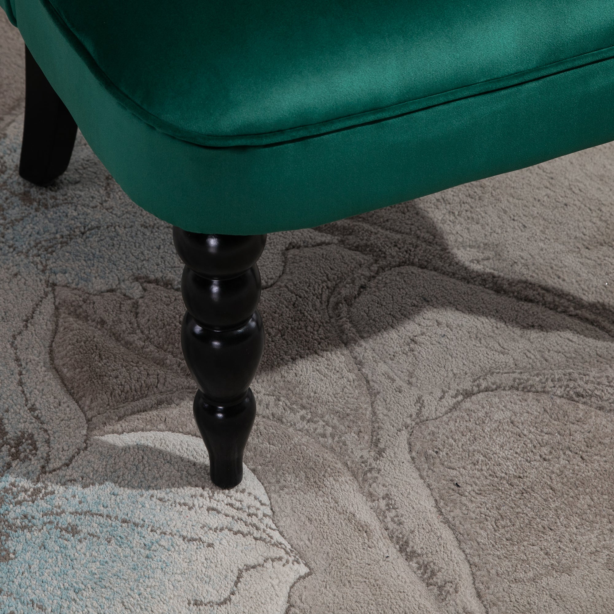 HOMCOM Velvet Accent Chair, Button Tufted Wingback Chair with Rubber Wood Legs for Living Room, Bedroom, Dark Green