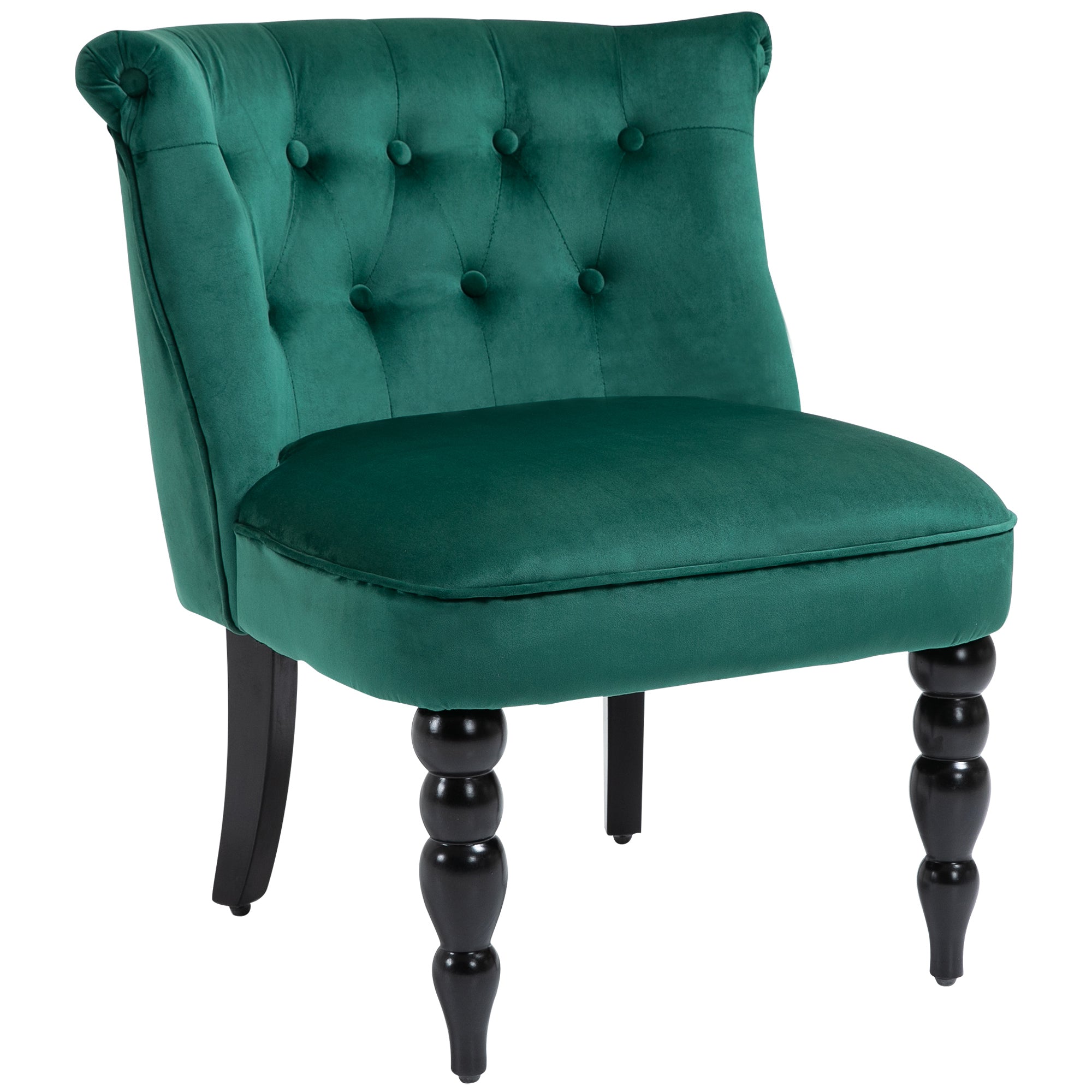 HOMCOM Velvet Accent Chair, Button Tufted Wingback Chair with Rubber Wood Legs for Living Room, Bedroom, Dark Green