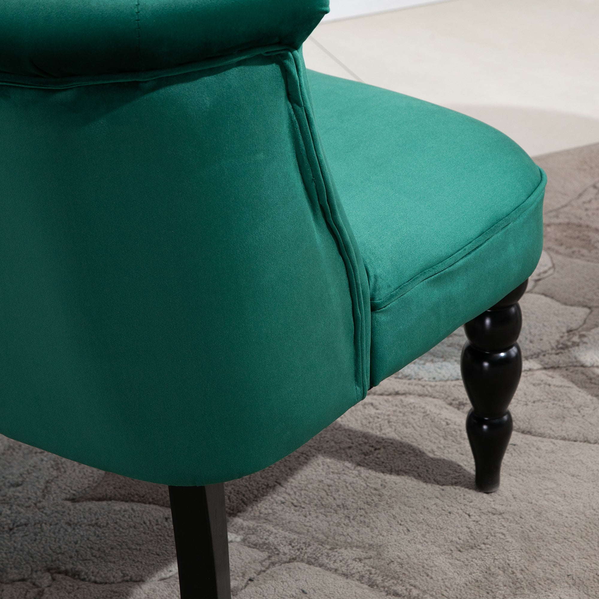 HOMCOM Velvet Accent Chair, Button Tufted Wingback Chair with Rubber Wood Legs for Living Room, Bedroom, Dark Green