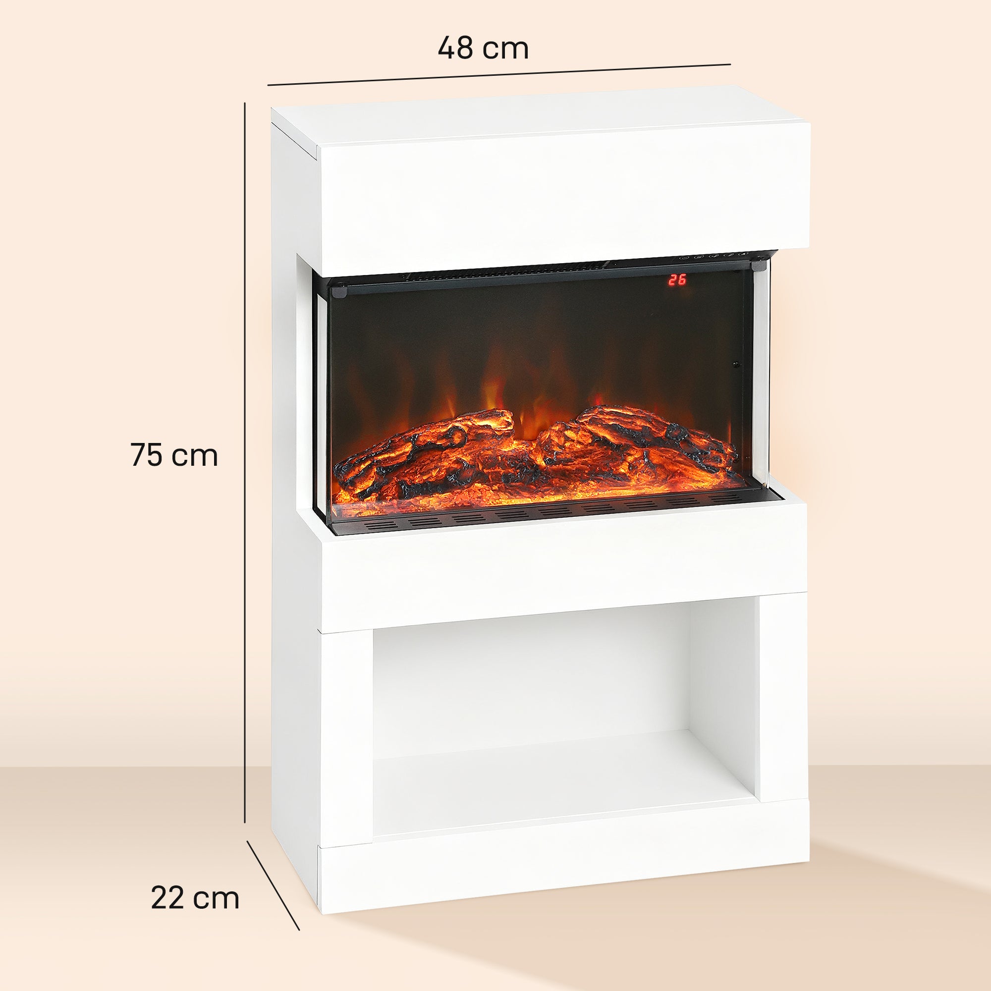 19" Electric Fireplace with Surround, 3D Flame Effect, 6 Colours & 3 Brightness Levels, 1000W/2000W White Electric Fire and Mantel Reach up to 30㎡ Space with Remote & Timer, 3 Sided View
