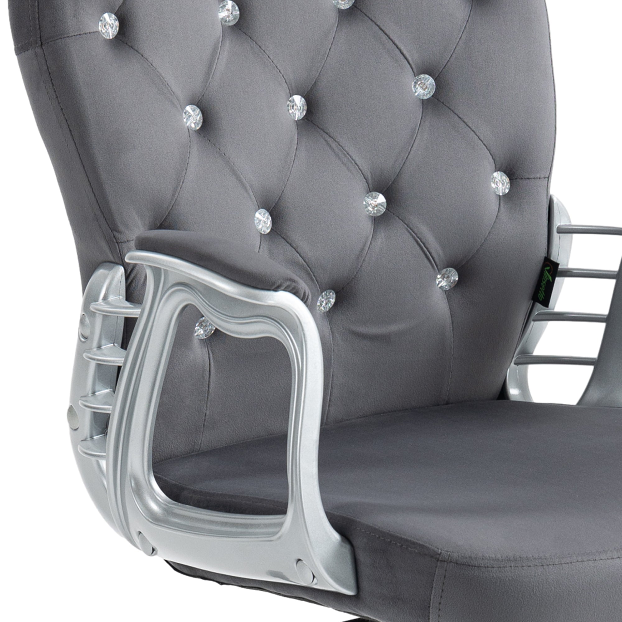 Button Tufted Desk Chair with Padded Armrests, Adjustable Height & Swivel Wheels, Dark Gray
