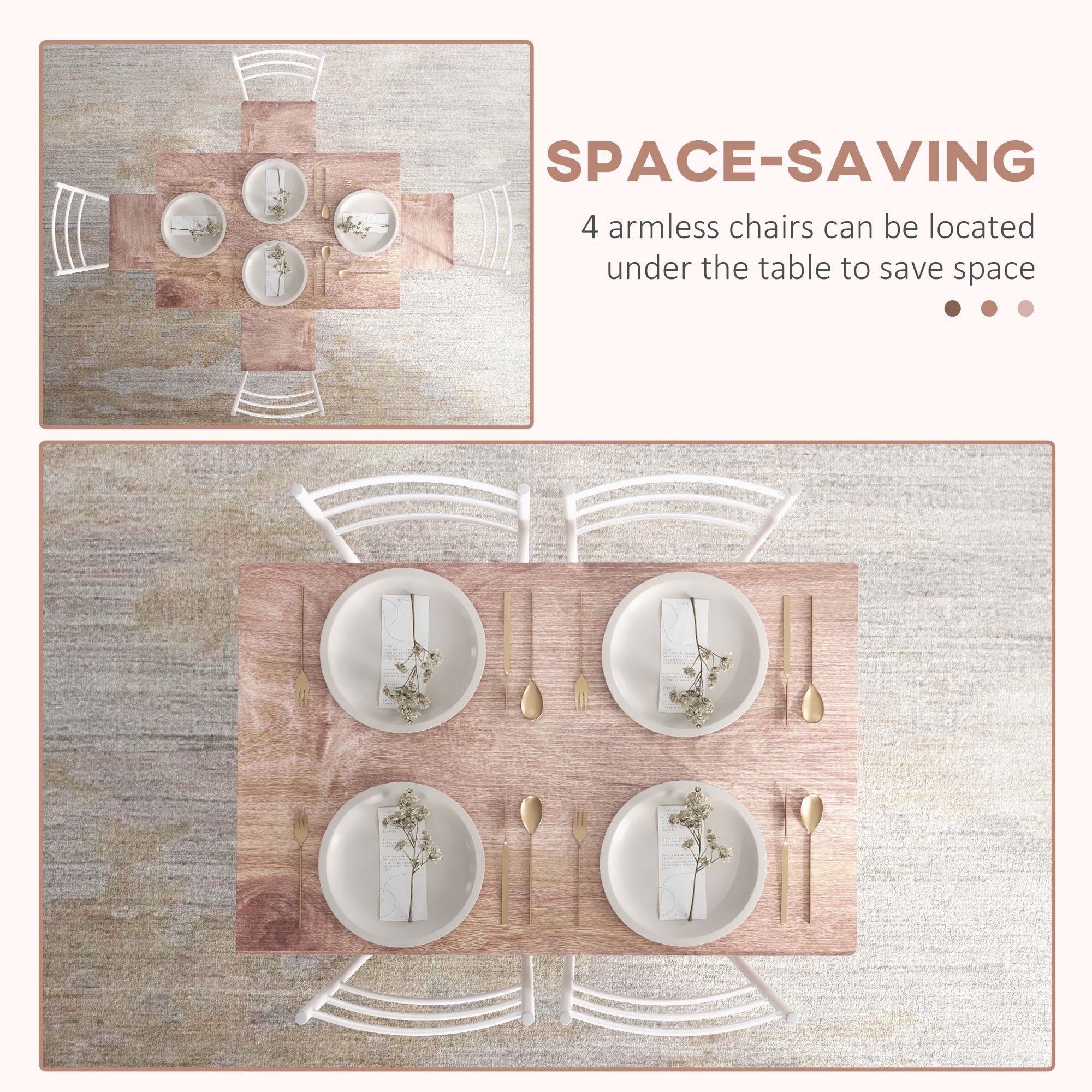 HOMCOM 5 Piece Dining Table and Chairs Set, Dining Room Sets, Steel Frame Space Saving Table and 4 Chairs for Compact Kitchens, White