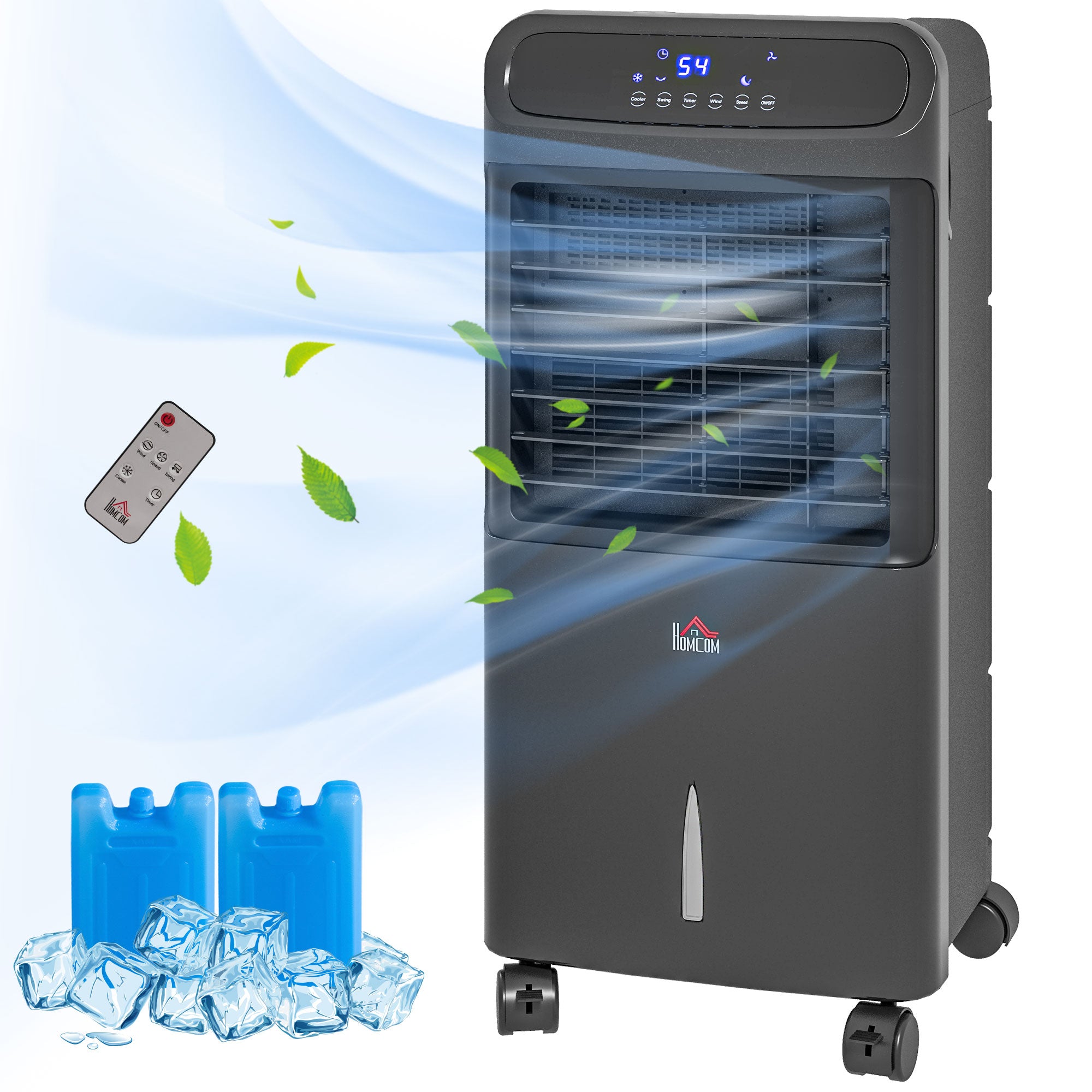 3-In-1 Ice Cooling Fan, Mobile Evaporative Air Cooler with Remote, Timer, Oscillating for Home Office, Bedroom, Black - HOMCOM