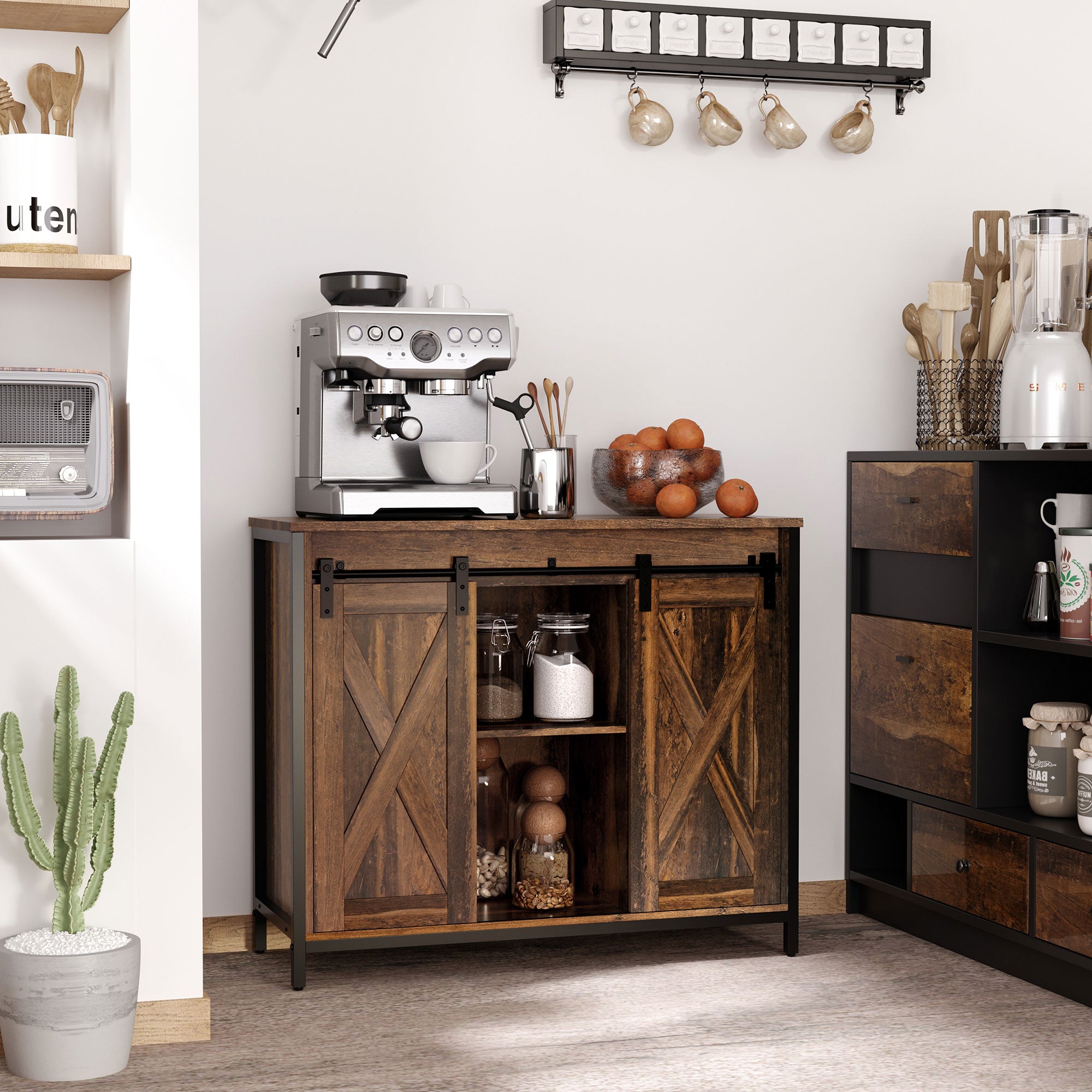 Industrial Sideboard Buffet Cabinet Coffee Bar Cabinet Rustic Brown