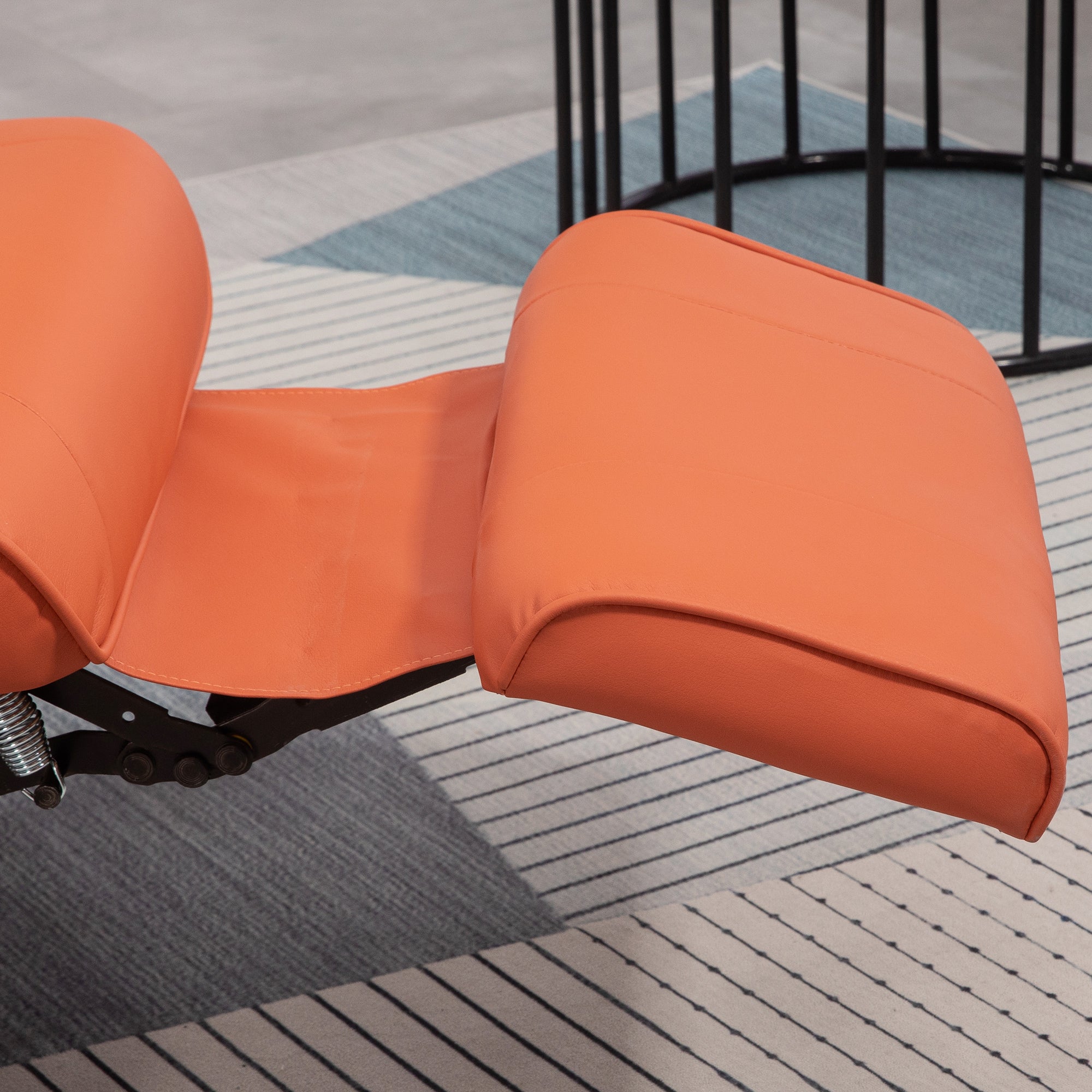 Faux Leather Recliner Chair, Swivel Recliner w/ Footrest, Armrest & Wood Base, Orange