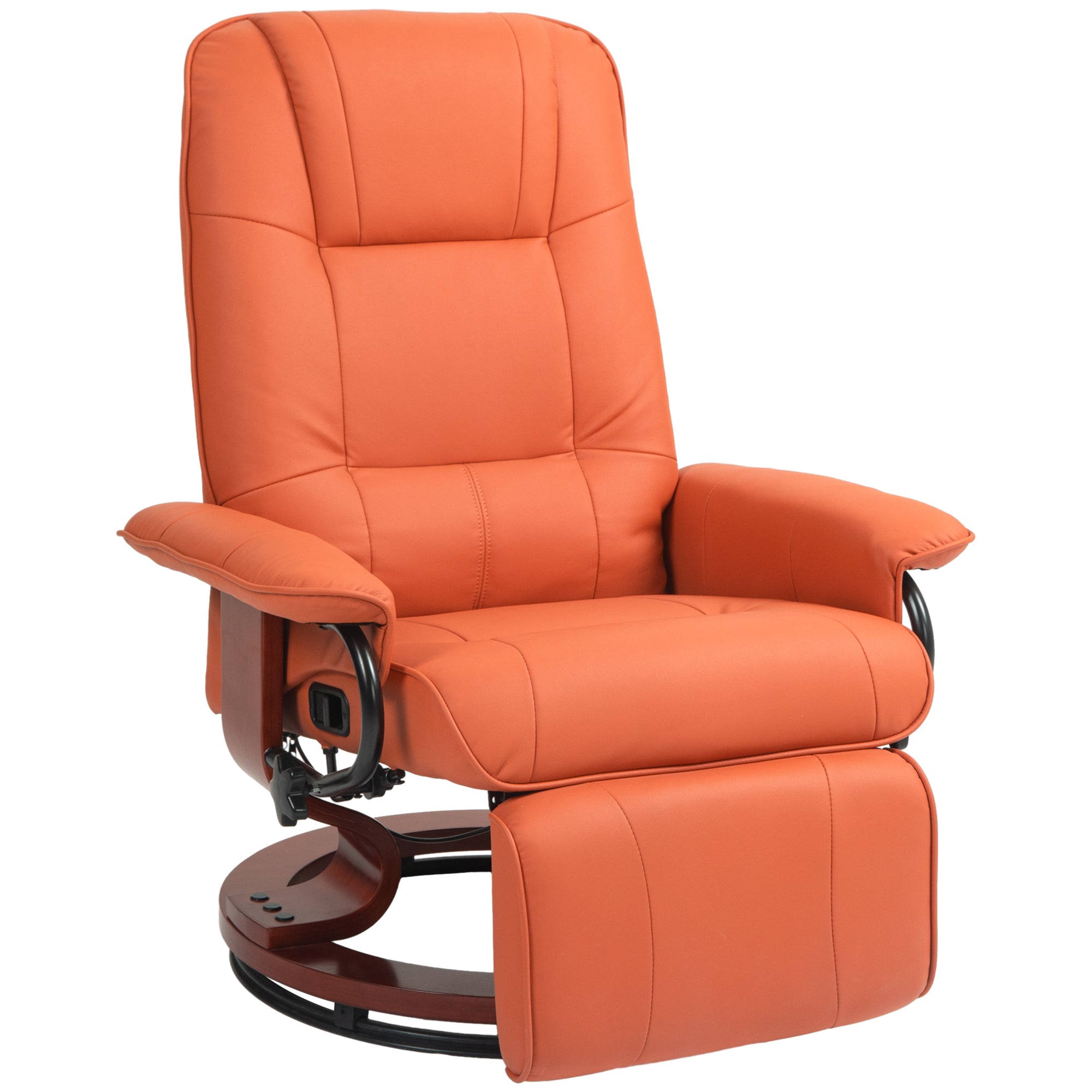 Faux Leather Recliner Chair, Swivel Recliner w/ Footrest, Armrest & Wood Base, Orange