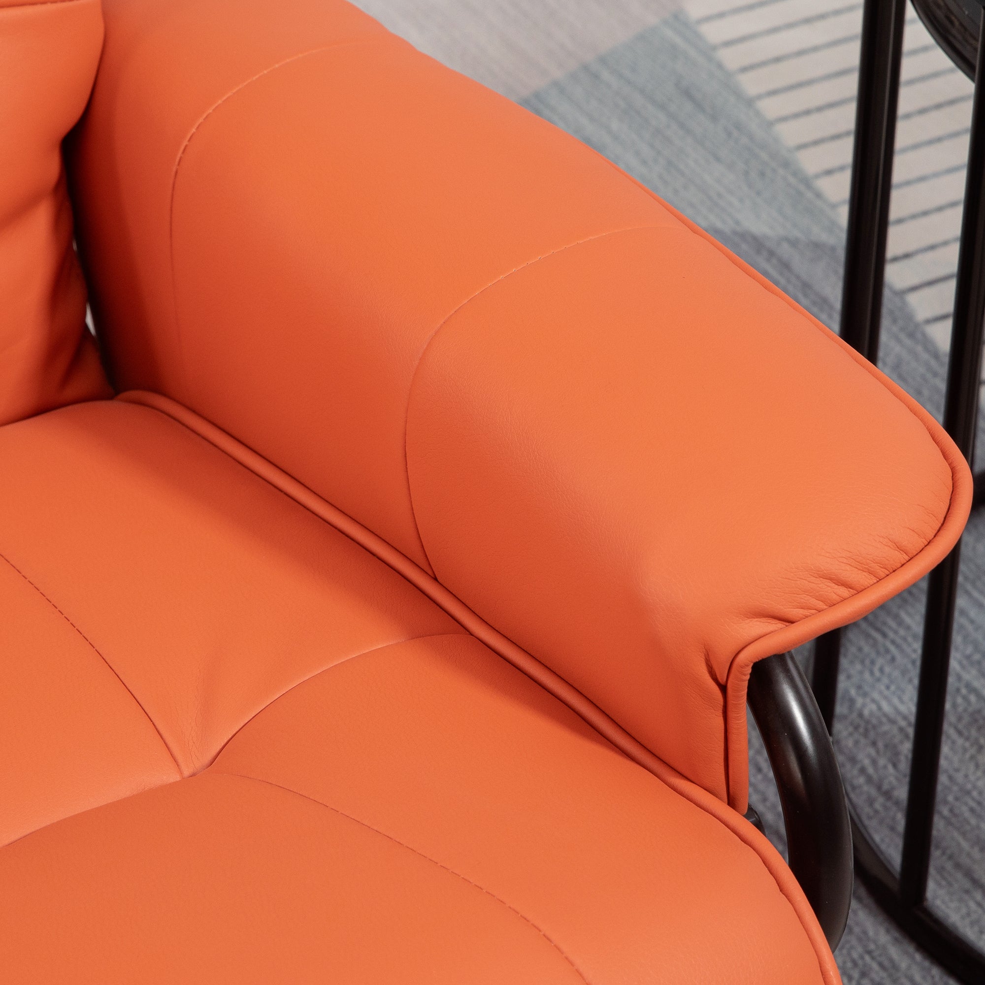 Faux Leather Recliner Chair, Swivel Recliner w/ Footrest, Armrest & Wood Base, Orange - HOMCOM