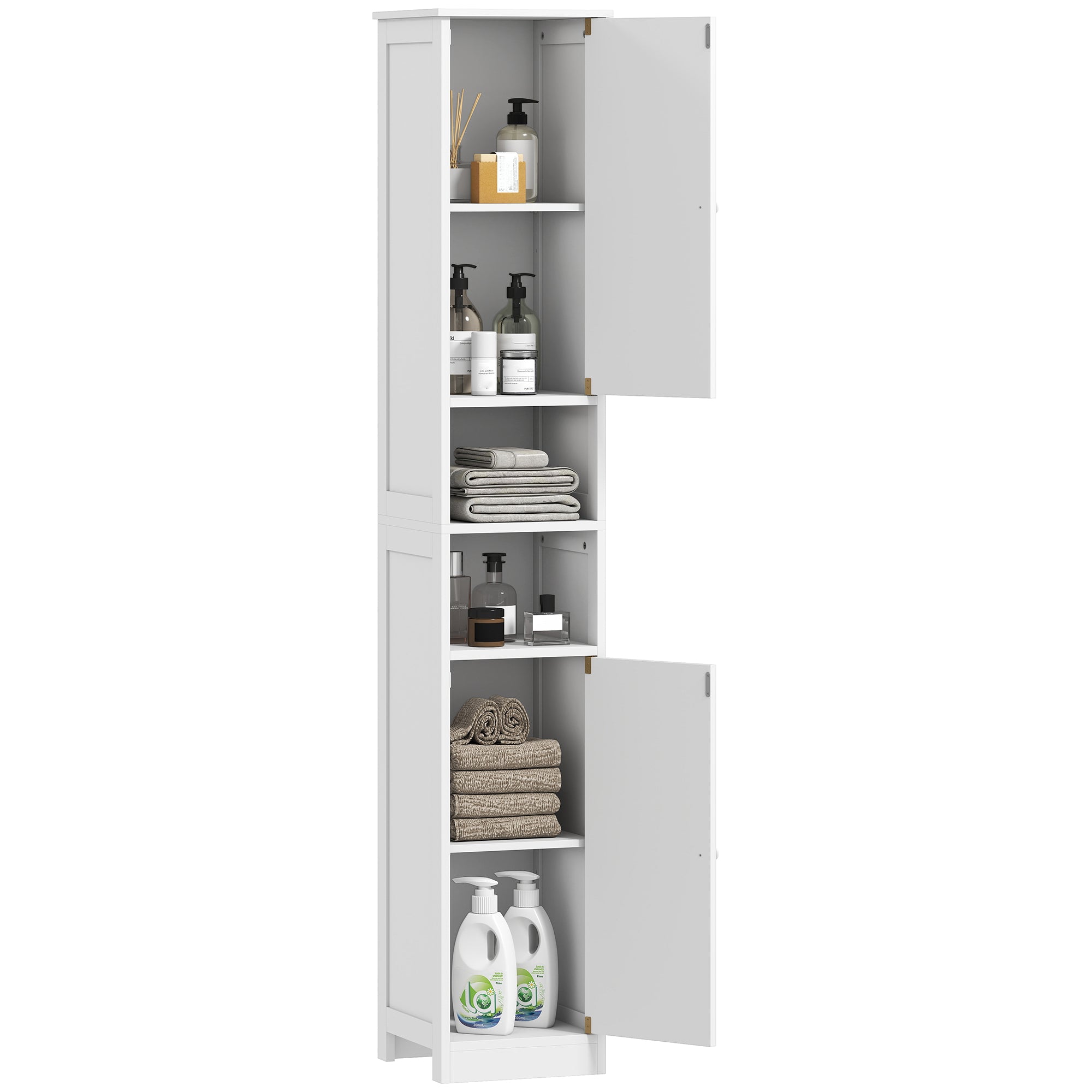 Narrow Tall Bathroom Storage Cabinet, 70" Slim Freestanding Bathroom Cabinet with Adjustable Shelves, Open Shelves and Barn Doors for Small Spaces, White