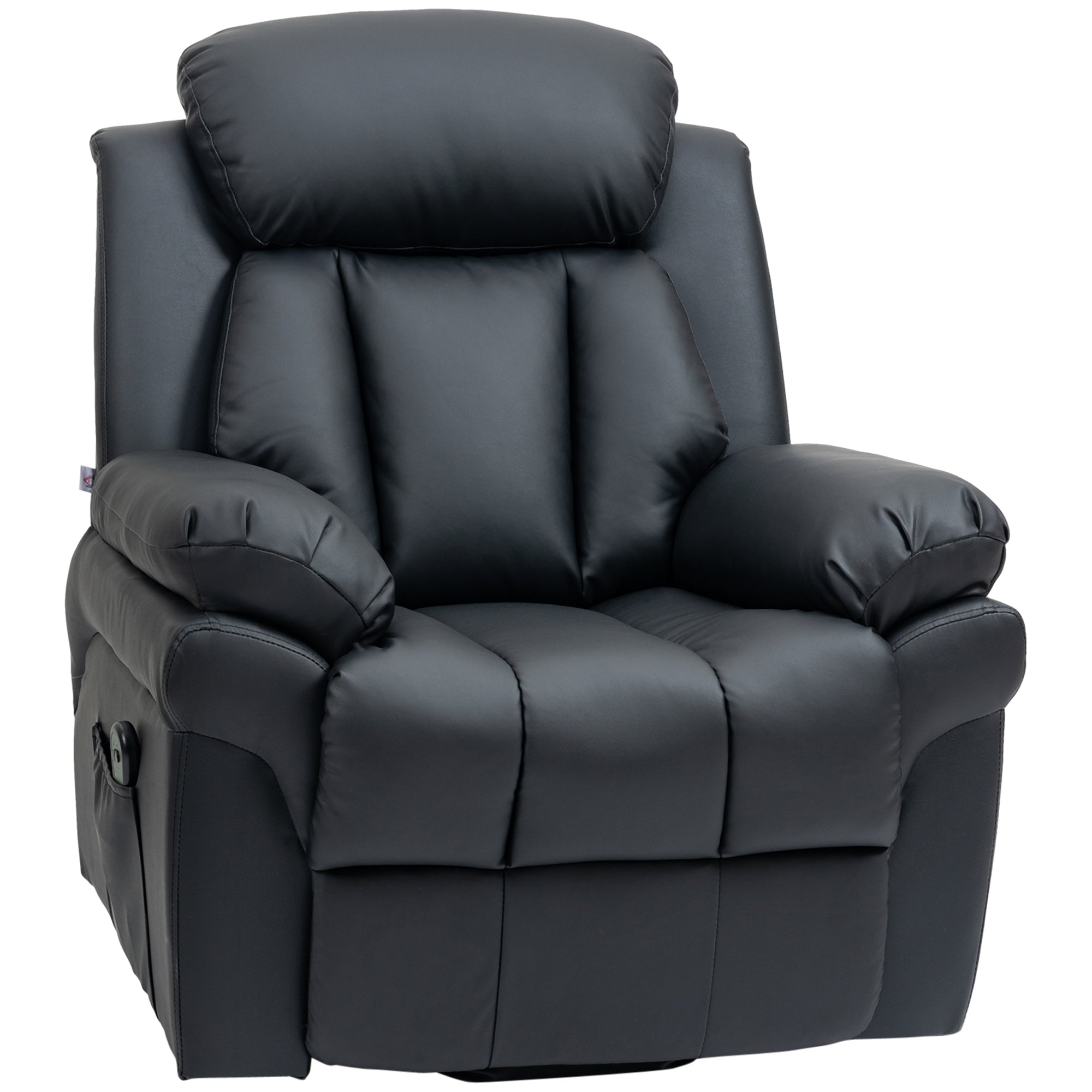 HOMCOM Power Lift Recliner Armchair, Electric Lift Chair for Elderly, Overstuffed Faux Leather, Riser and Reclining Chair with Remote Control, Side Pockets, Extended Footrest, for Living Room, Black