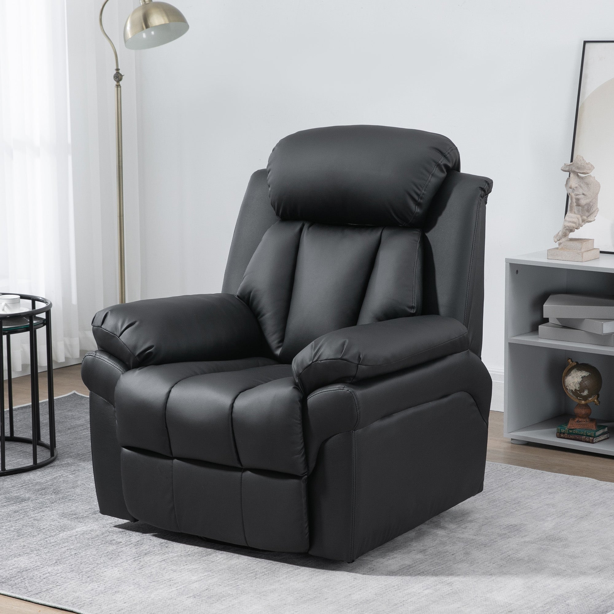 HOMCOM Power Lift Recliner Armchair, Electric Lift Chair for Elderly, Overstuffed Faux Leather, Riser and Reclining Chair with Remote Control, Side Pockets, Extended Footrest, for Living Room, Black