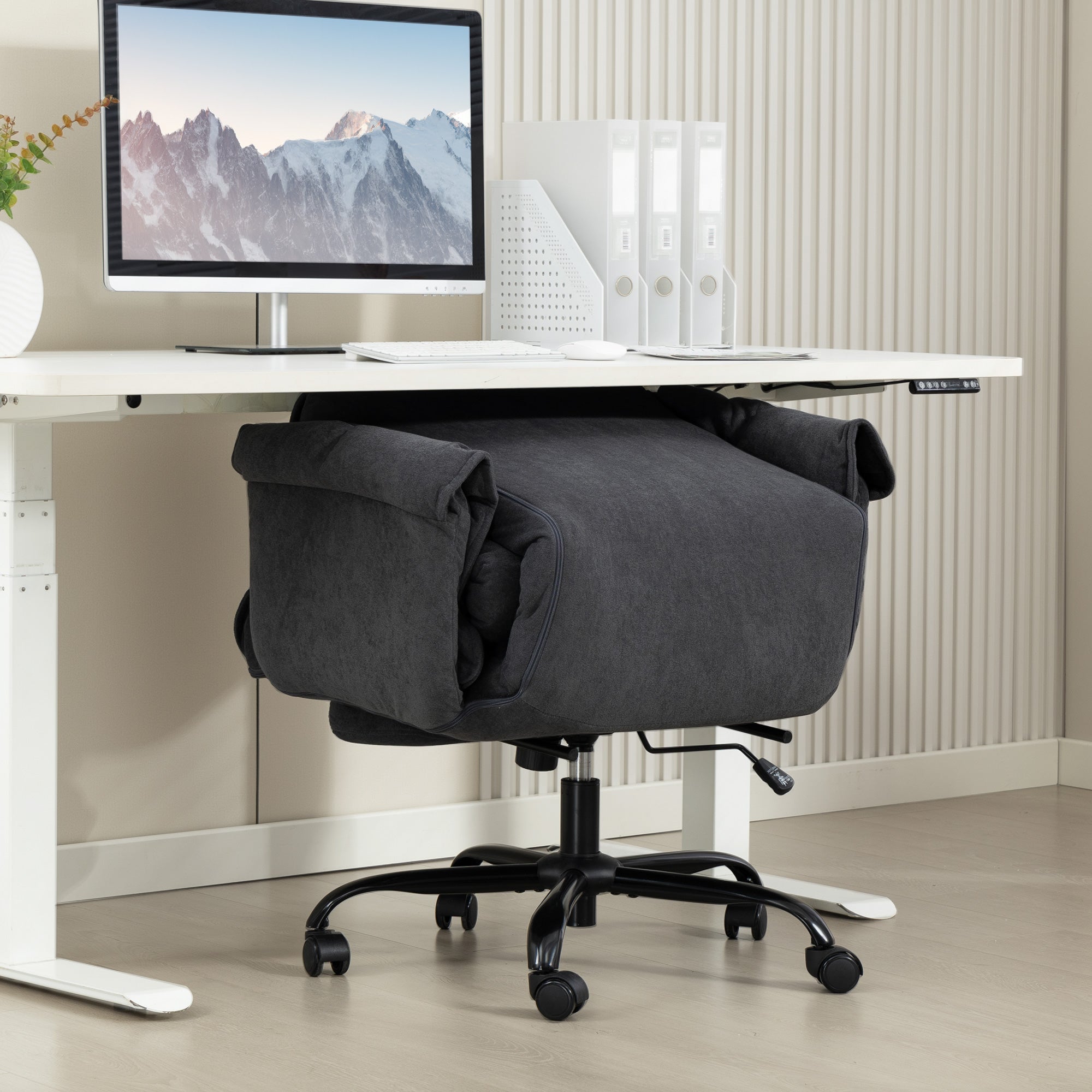 Executive Office Chair with Footrest, Reclining Swivel Computer Desk Chair with High Back, Thick Cushion, Padded Armrest, Adjustable Height, Rolling Wheels, Dark Gray