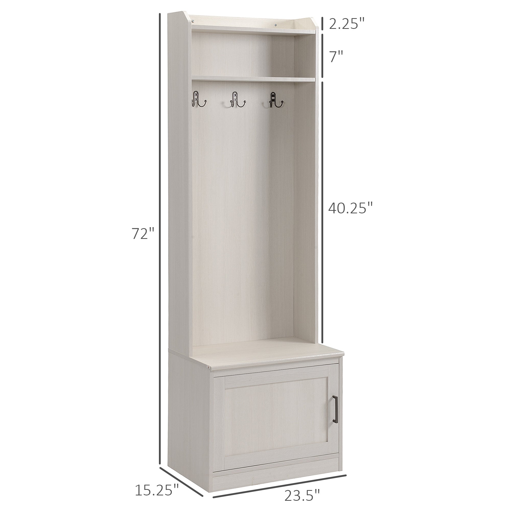 Narrow Hall Tree w/ Shoe Storage Bench, Entryway Bench w/ Coat Rack, White Wood Grain
