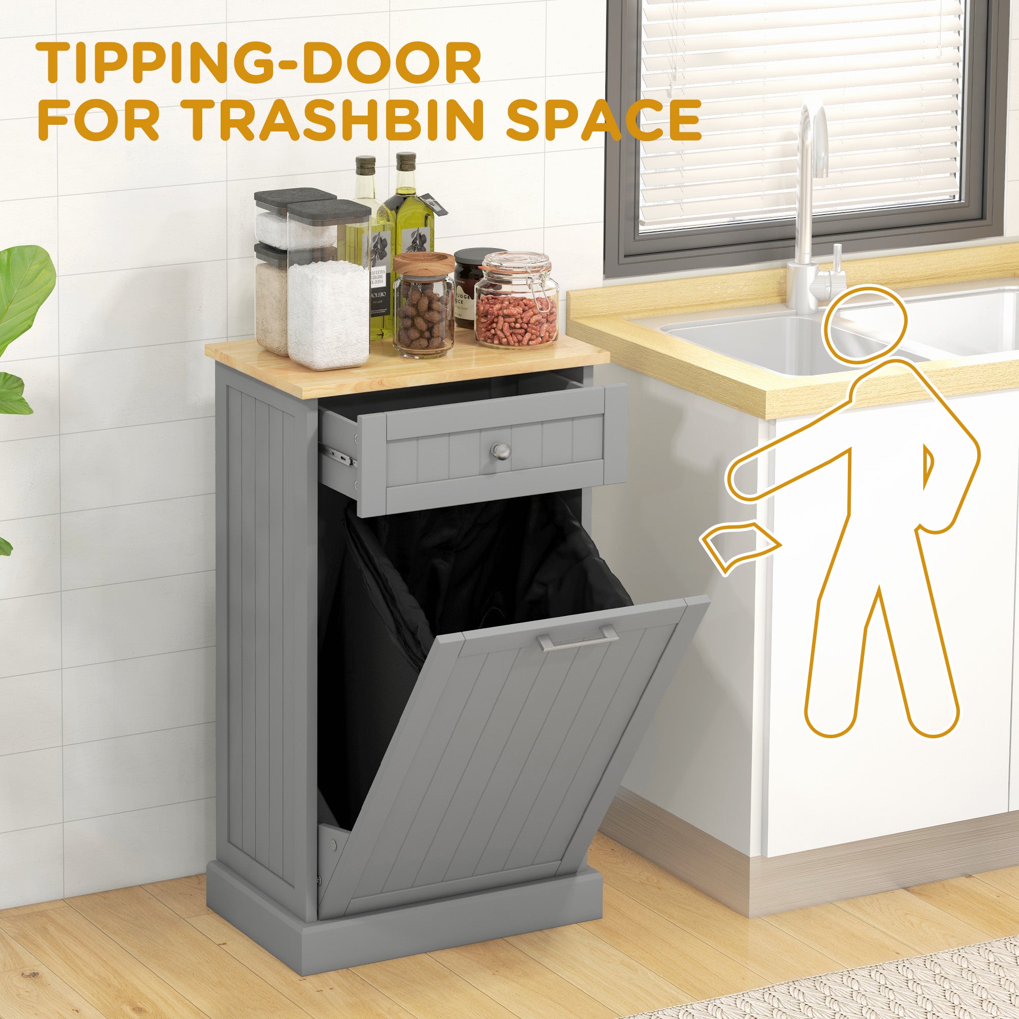 Hidden Container Waste Bin Hands Free Kitchen Cabinet Tipping Opening