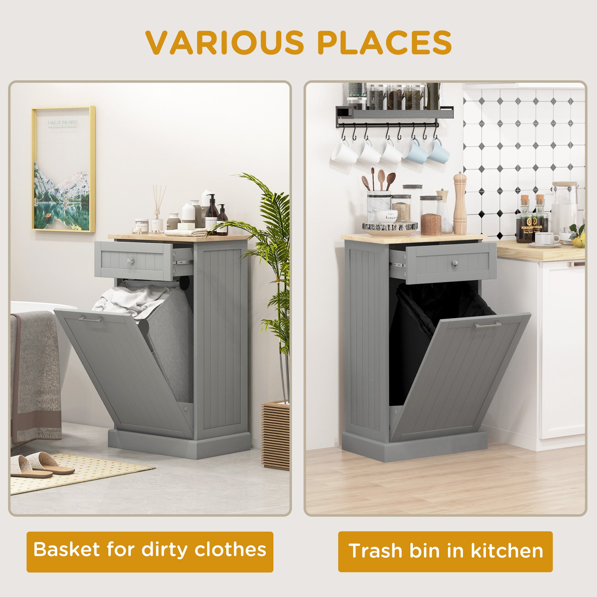 Hidden Container Waste Bin Hands Free Kitchen Cabinet Tipping Opening