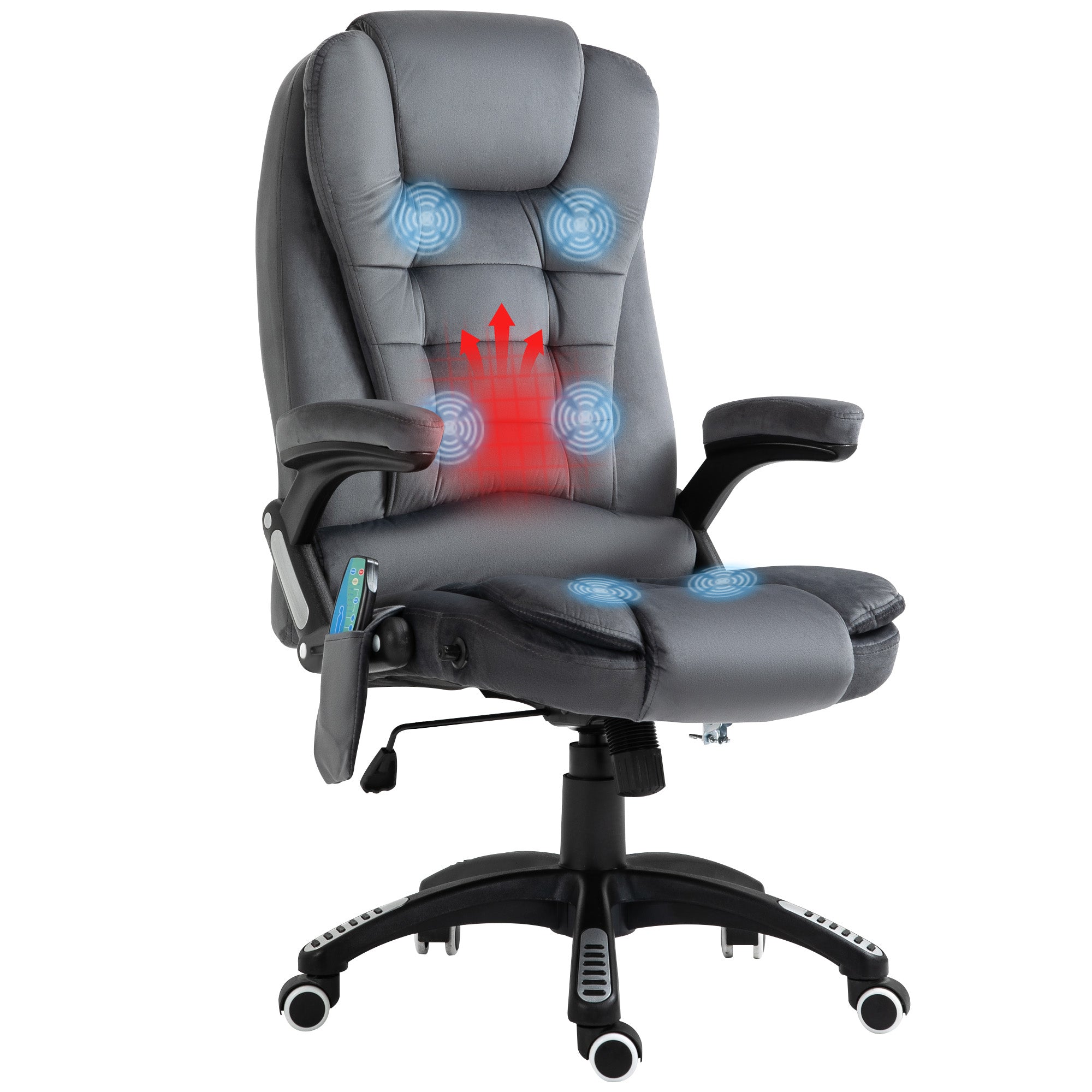 Vinsetto Office Chair, Ergonomic Desk Chair with 6-Point Massage and Back Heated, Velvet-Feel Fabric Computer Gaming Chair with Arms, Lumbar Support, Gray