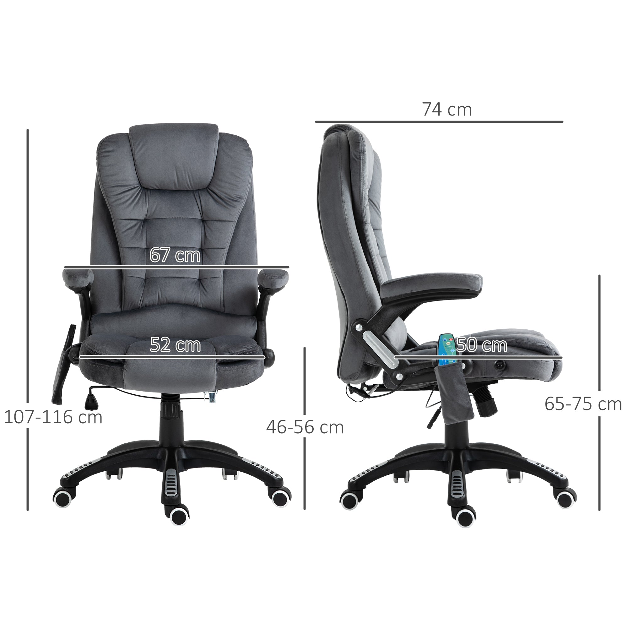 Vinsetto Office Chair, Ergonomic Desk Chair with 6-Point Massage and Back Heated, Velvet-Feel Fabric Computer Gaming Chair with Arms, Lumbar Support, Gray
