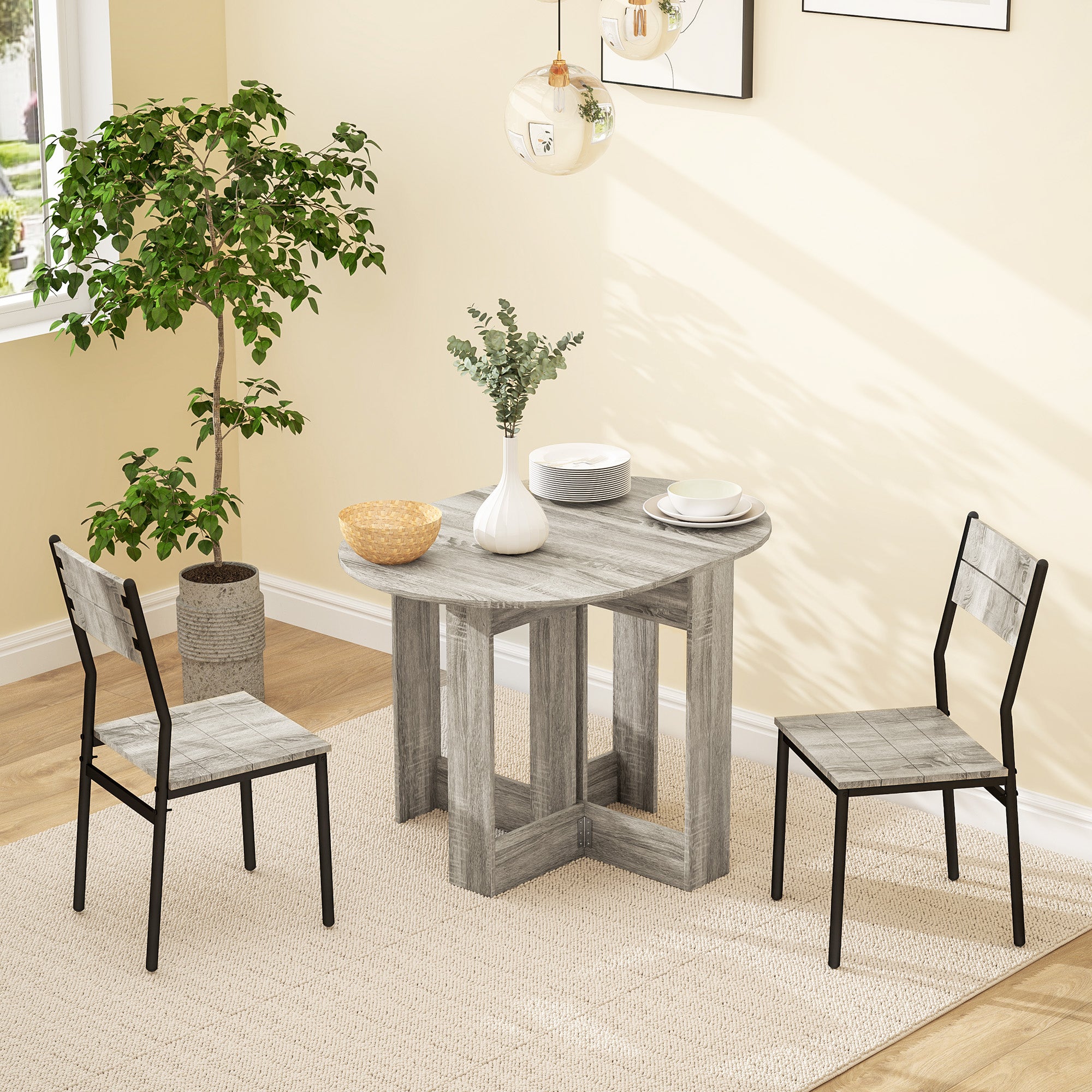 HOMCOM Folding Dining Table, Space-saving Drop Leaf Table for Small Space, Kitchen, Dining Room, Grey