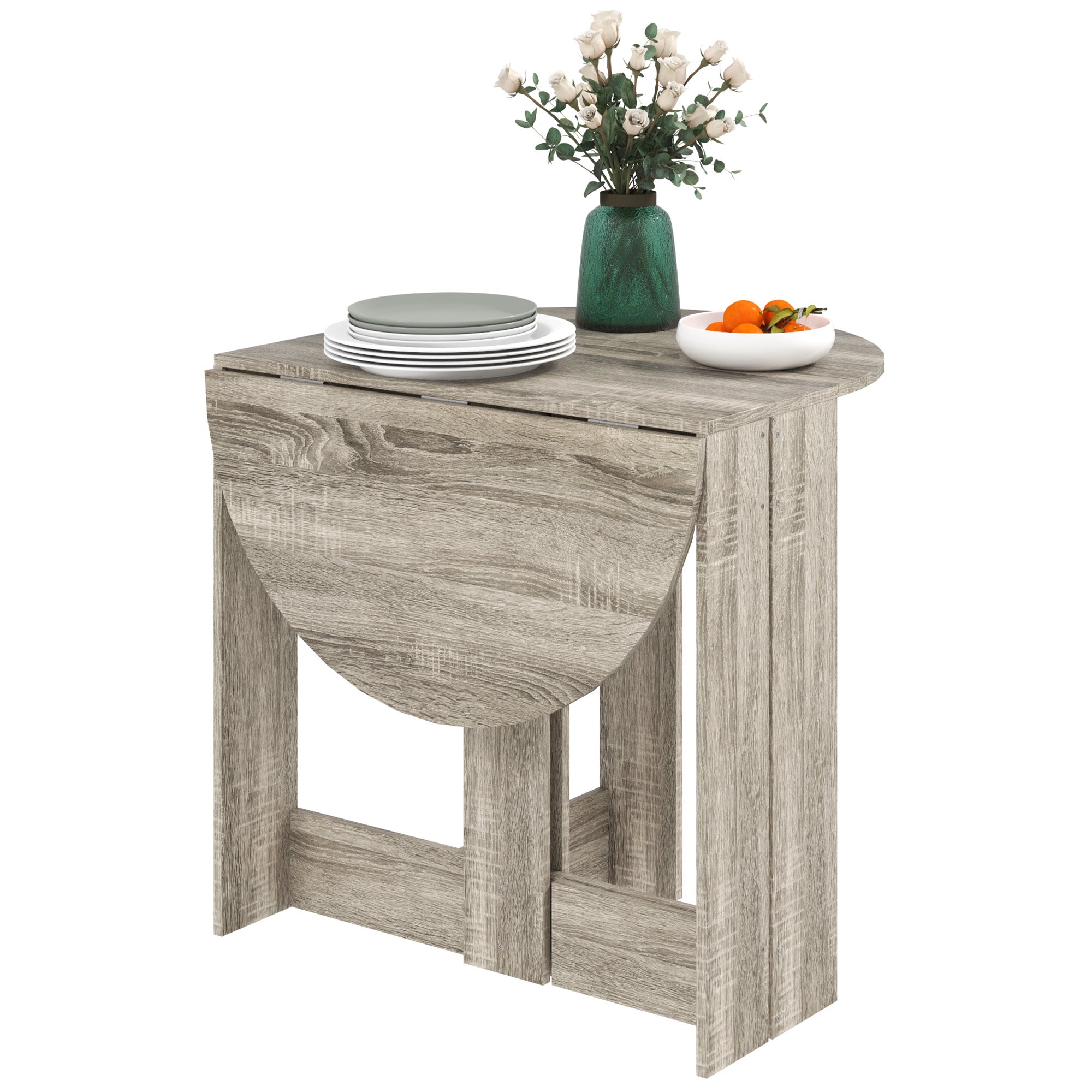 HOMCOM Folding Dining Table, Space-saving Drop Leaf Table for Small Space, Kitchen, Dining Room, Grey