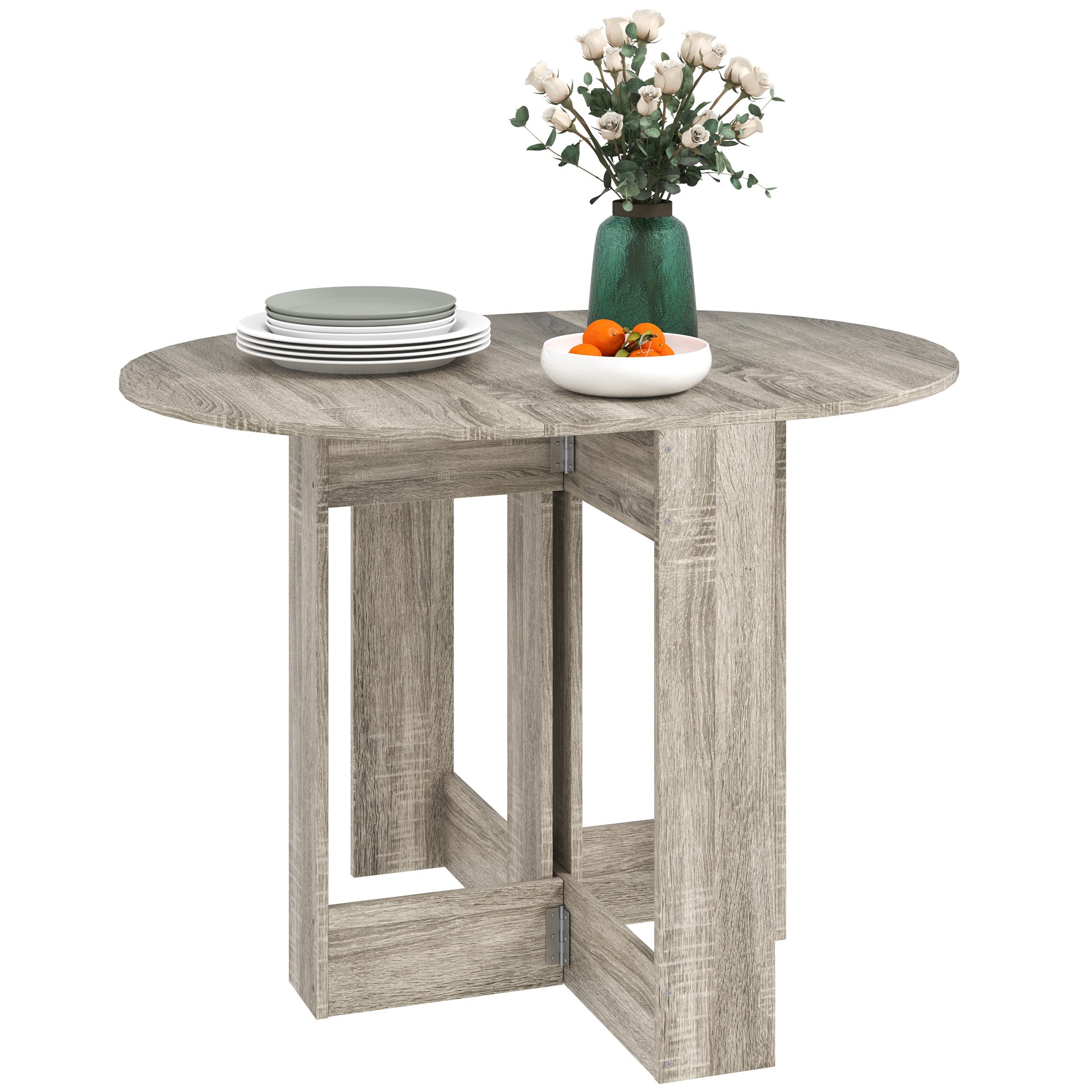 HOMCOM Folding Dining Table, Space-saving Drop Leaf Table for Small Space, Kitchen, Dining Room, Grey