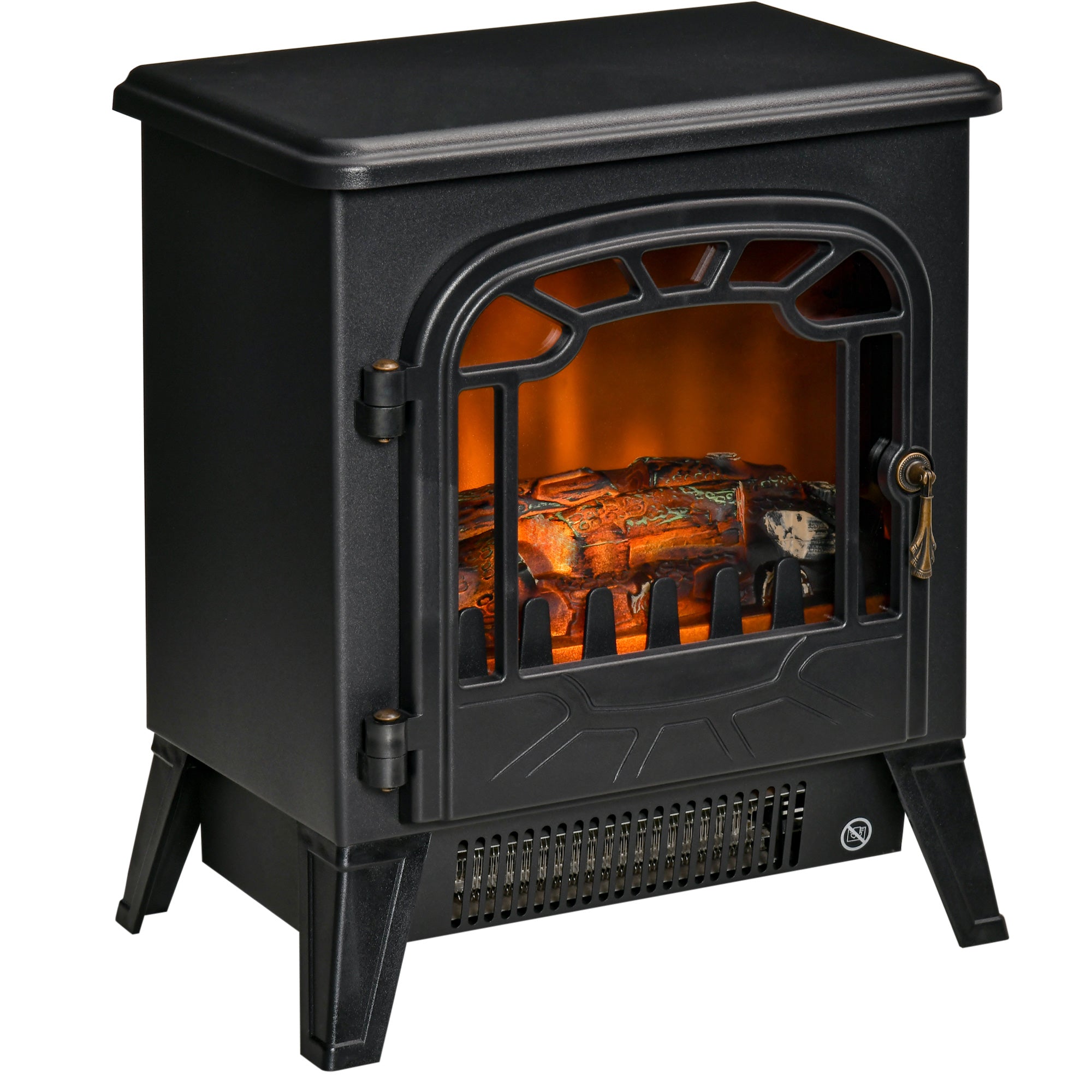Electric Fireplace Stove, 16" 1500W Portable Freestanding Fireplace Heater with 3D Realistic Flame, Indoor Stove Heater with Overheat Protection, Black