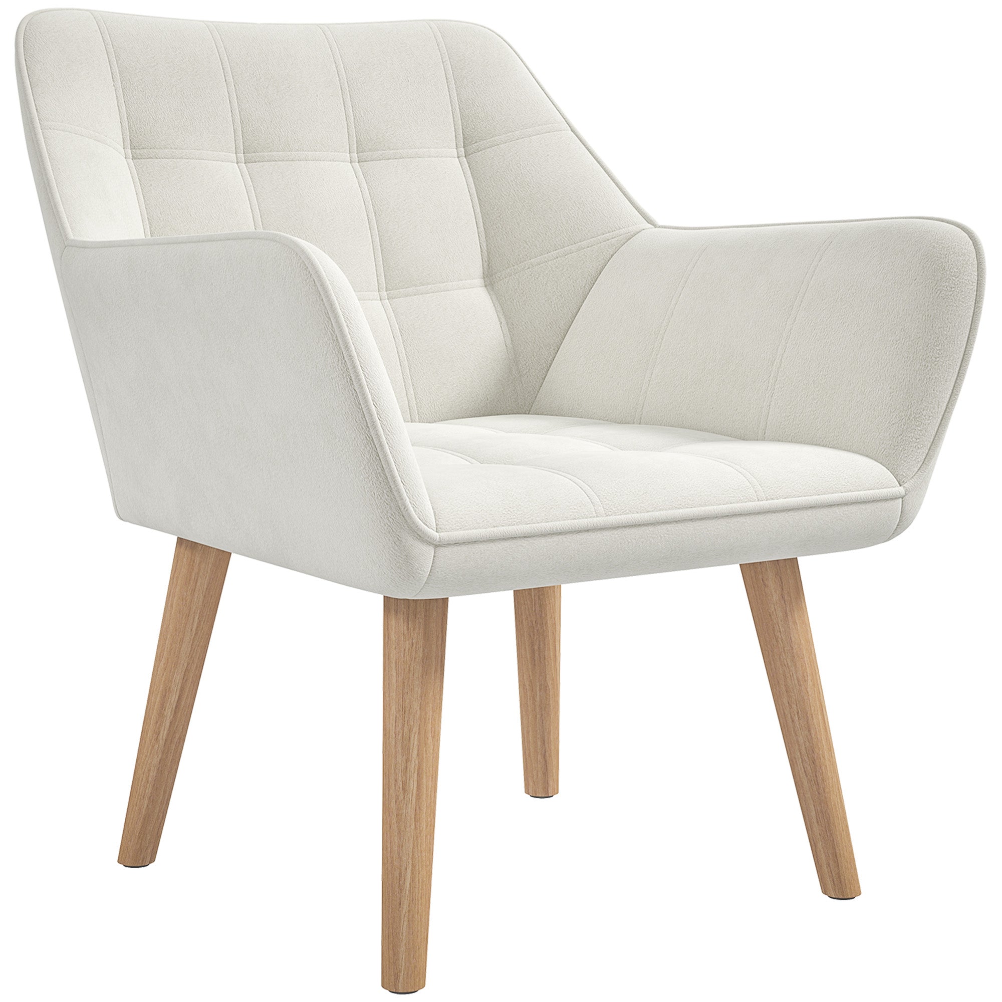 HOMCOM Armchair Accent Chair, Vanity Chair with Wide Arms, Slanted Back, Padding, Metal Frame, Wooden Legs, Home Bedroom Furniture Seating, Cream White