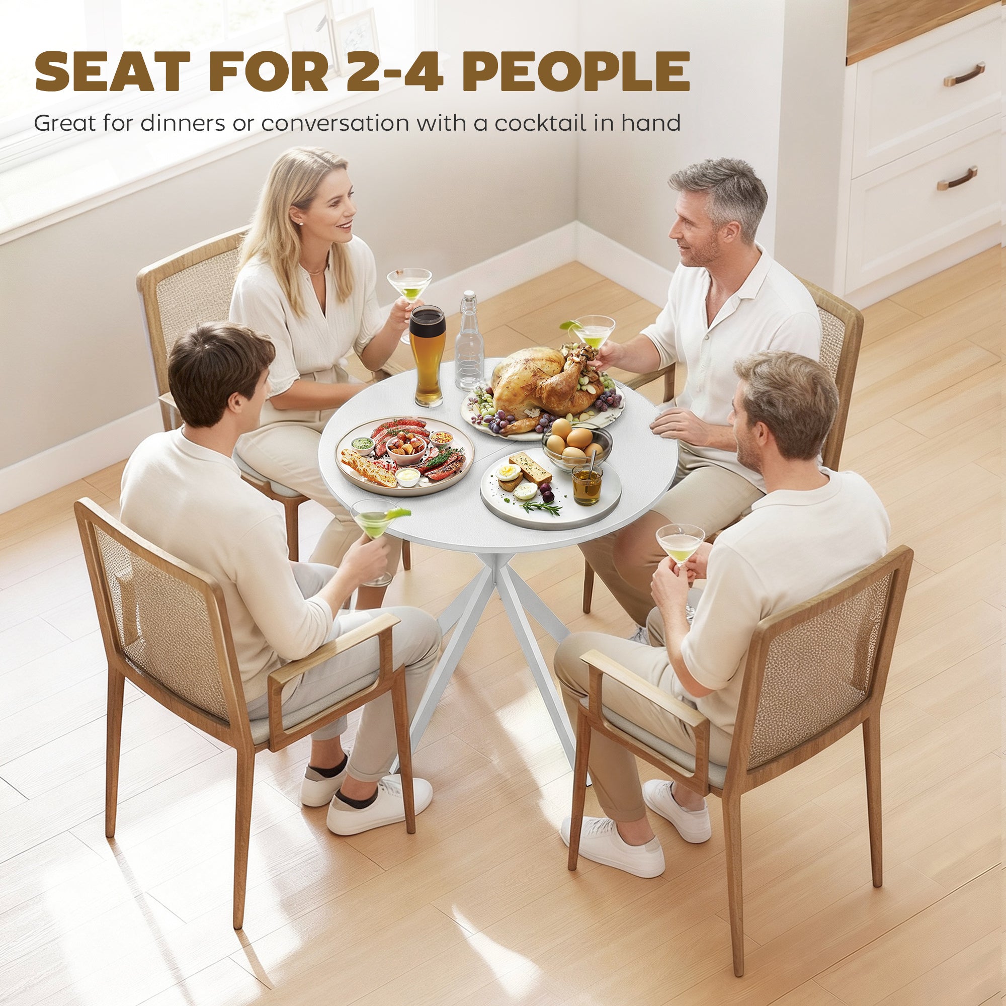 80cm Round Dining Table, Industrial Kitchen Table with Cross Steel Legs for Dining Room, Kitchen, Living Room, White