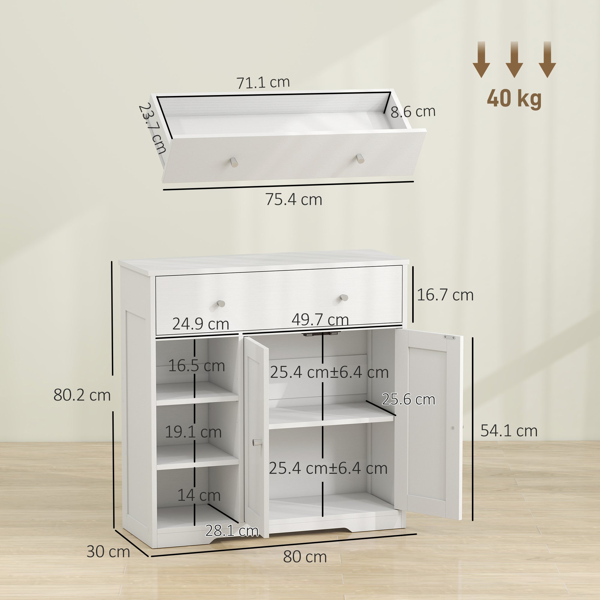 Bathroom Floor Cabinet, Freestanding Bathroom Cabinet with Drawer, Door, Open Shelves, for Bathroom, Bedroom and Living Room, White