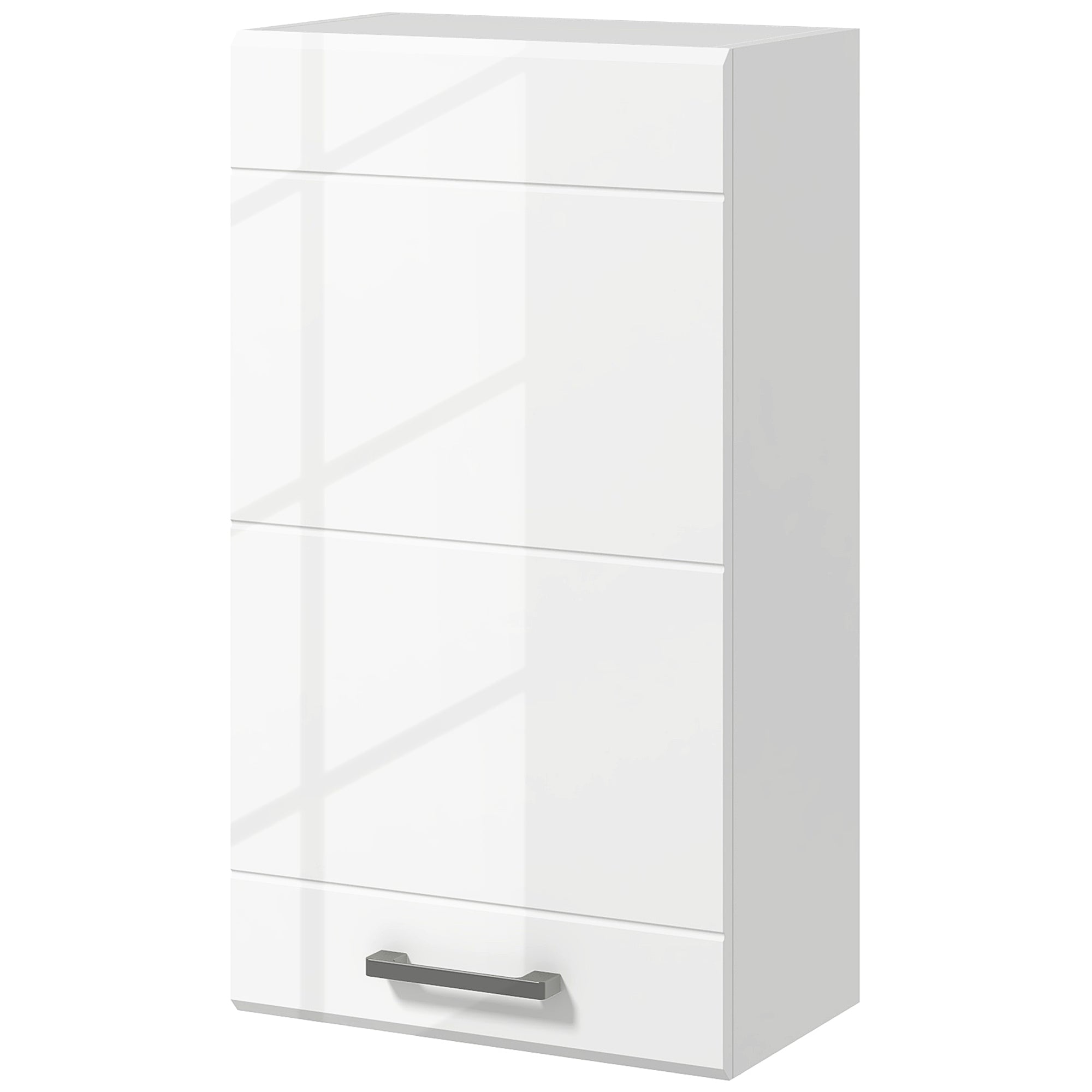 Bathroom Wall Cabinet, High Gloss Wall Mount Bathroom Storage Cabinet with Soft-Close Door, 3 Shelves, Adjustable Shelf for Hallway, Living Room, Over Toilet, 37x22.5x70 cm, White