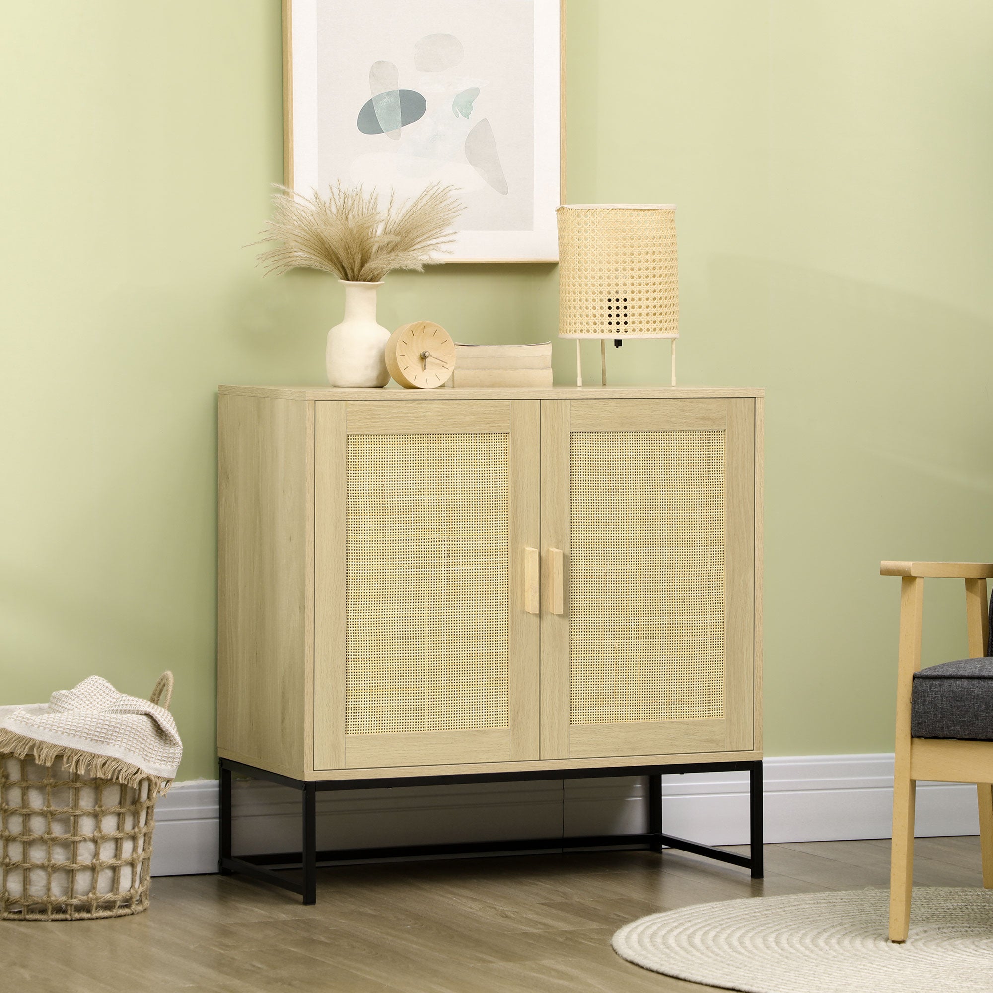 Solace Sideboard Cabinet with Rattan Doors Adjustable Shelf Metal Base Storage Cabinet