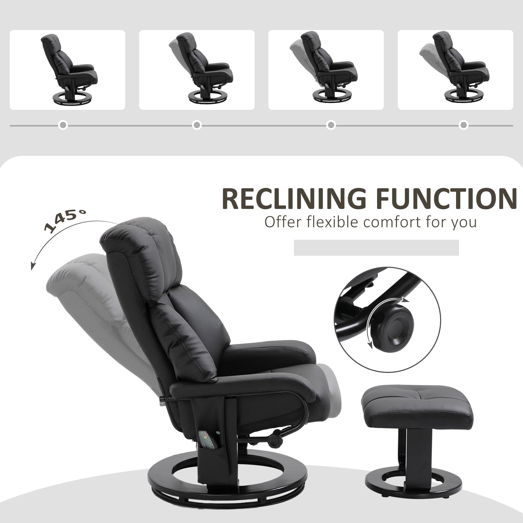 10-Point Massage Recliner Chair, Vibration Massage Sofa w/ Ottoman Footrest, Black