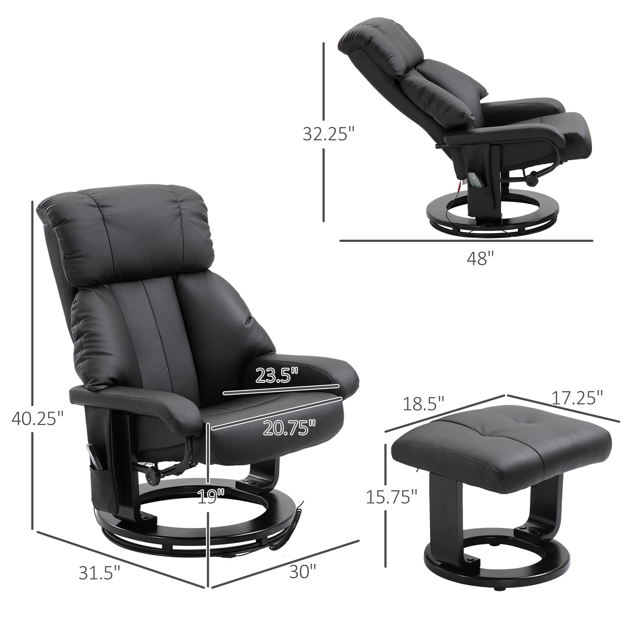10-Point Massage Recliner Chair, Vibration Massage Sofa w/ Ottoman Footrest, Black