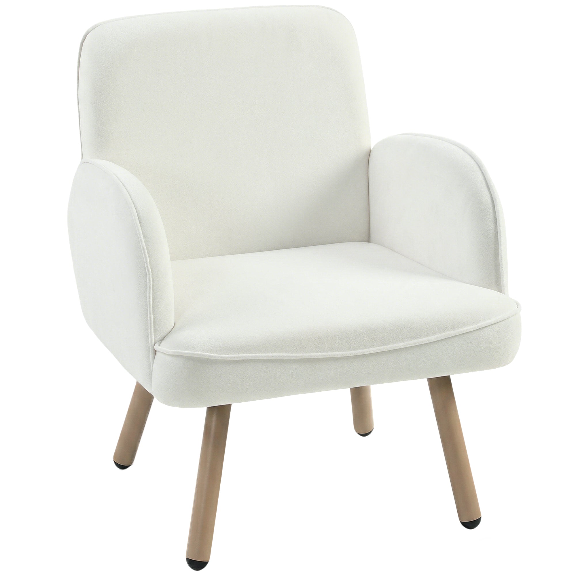 Modern Lounge Chair, Velvet Upholstered Bedroom Lounge Seat with Spring Cushion, Carbon Steel Frame, Armchair with Adjustable Feet, for Living Room, Bedroom, Study, Office, Cream White