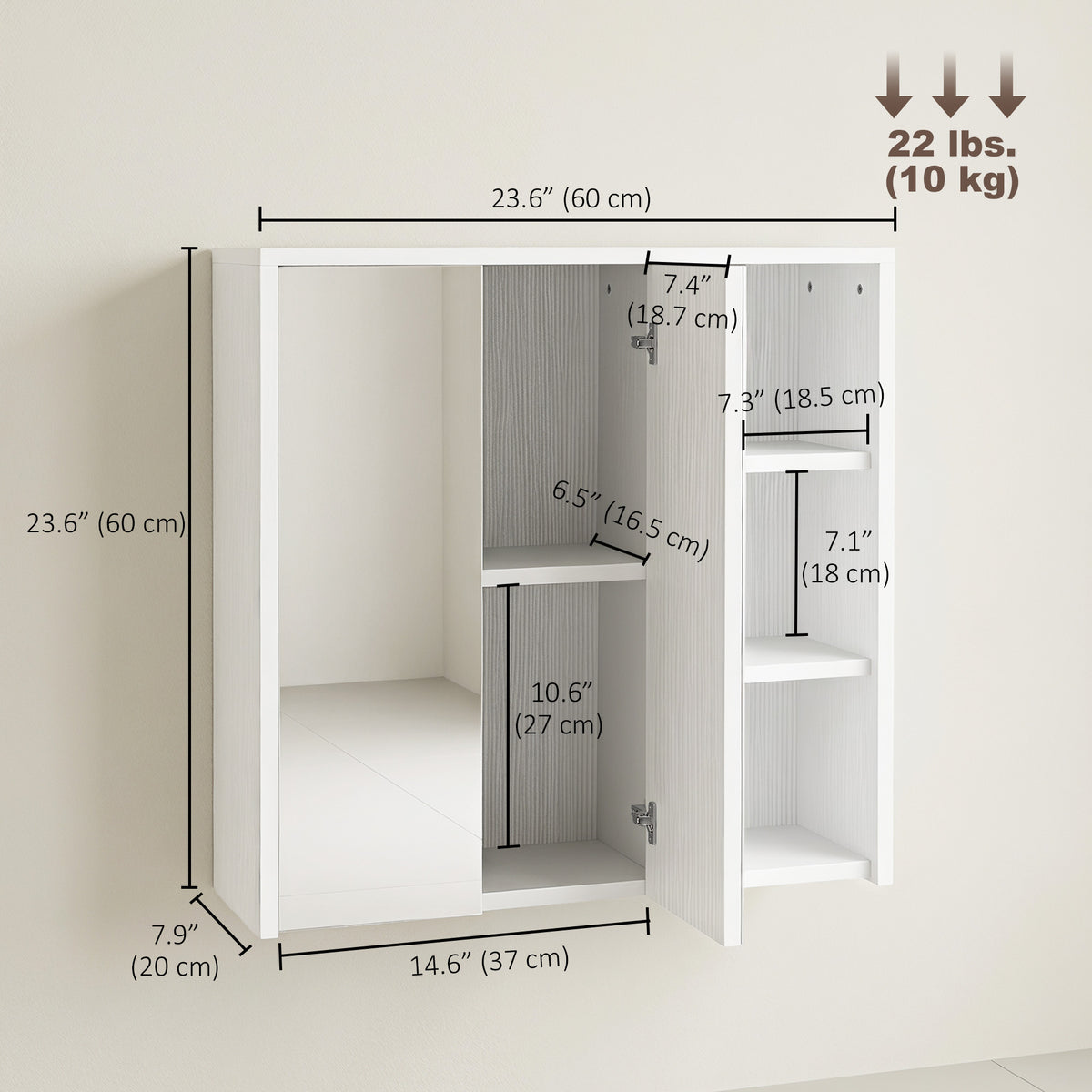 Bathroom Medicine Cabinet with Mirror, Wall Mount Mirror Cabinet with Open Shelves, 2 Soft-Close Doors, Bathroom Storage Organizer, White Wood Grain