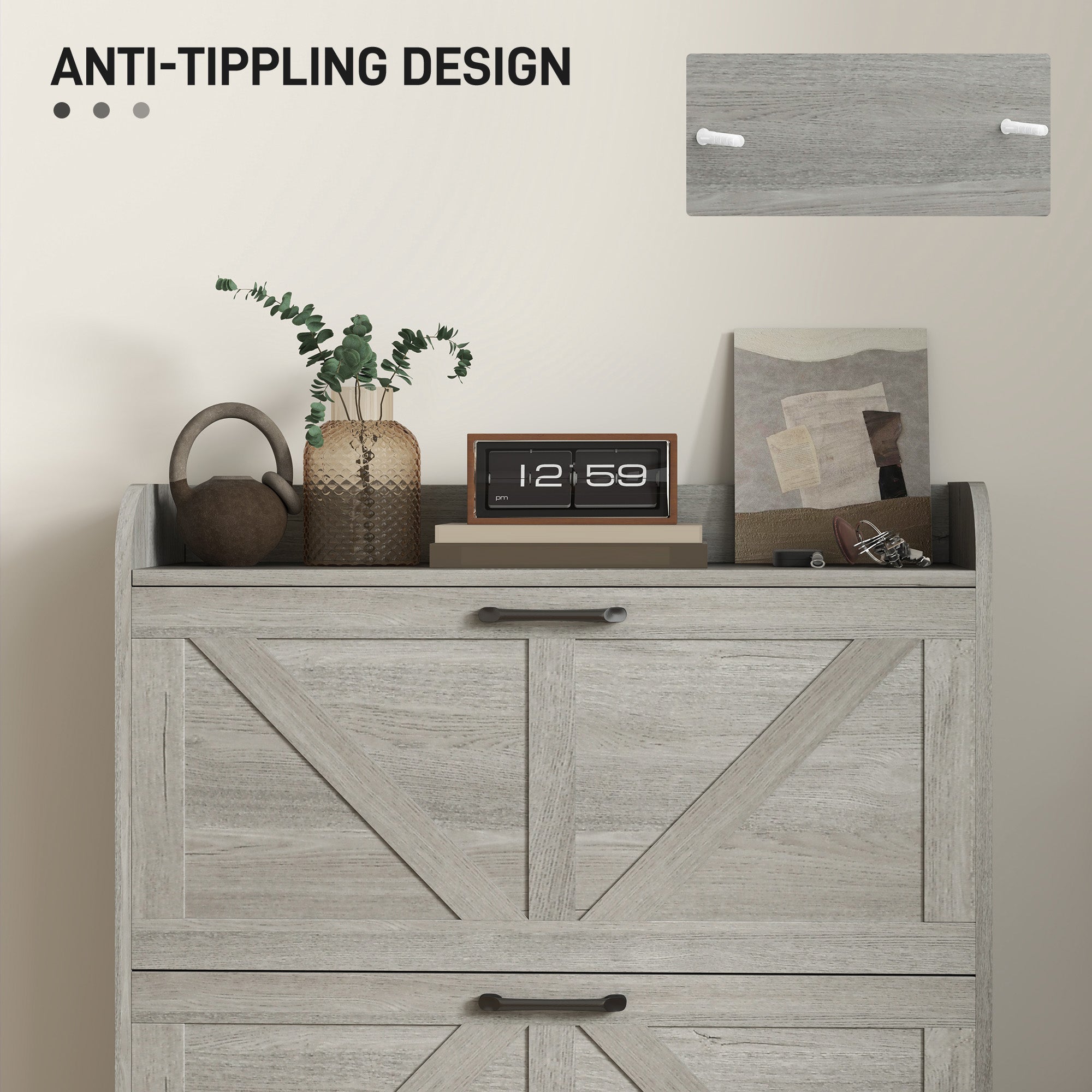 HOMCOM Shoe Storage Cabinet with 2 Flip Drawers, Legs, Farmhouse Freestanding Narrow Shoe Cabinet, Slim Hidden Rack Organizer for Entryway, Hallway, Light Gray Wood Grain