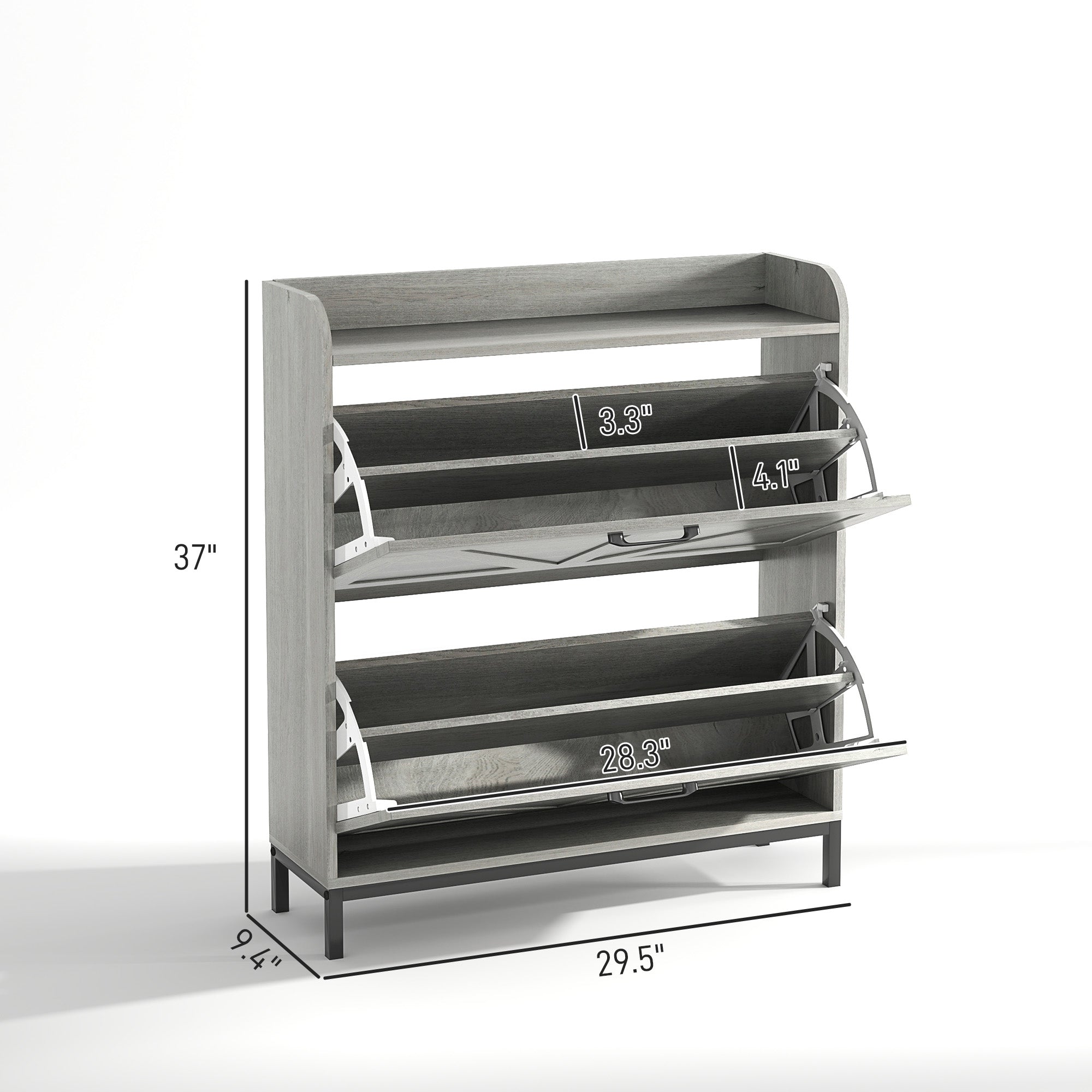 HOMCOM Shoe Storage Cabinet with 2 Flip Drawers, Legs, Farmhouse Freestanding Narrow Shoe Cabinet, Slim Hidden Rack Organizer for Entryway, Hallway, Light Gray Wood Grain