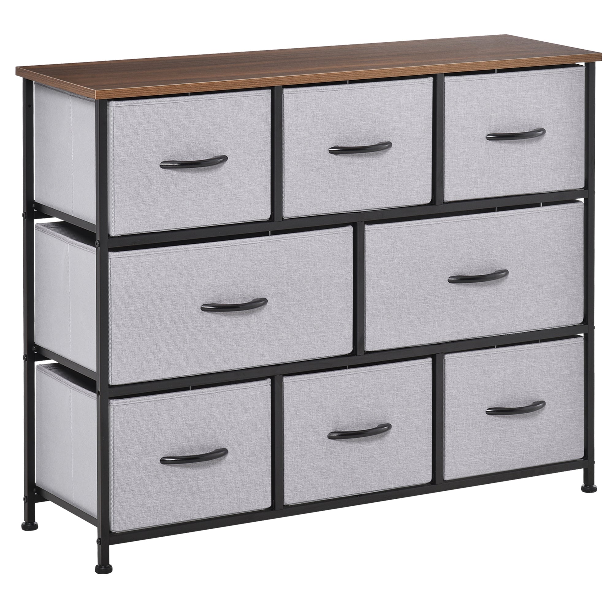 Dresser for Bedroom with 8 Drawers, 3-Tier Fabric Chest of Drawers, Tall Dresser Storage Tower with Steel Frame and Wooden Top for Closets, Nursery Room, Grey