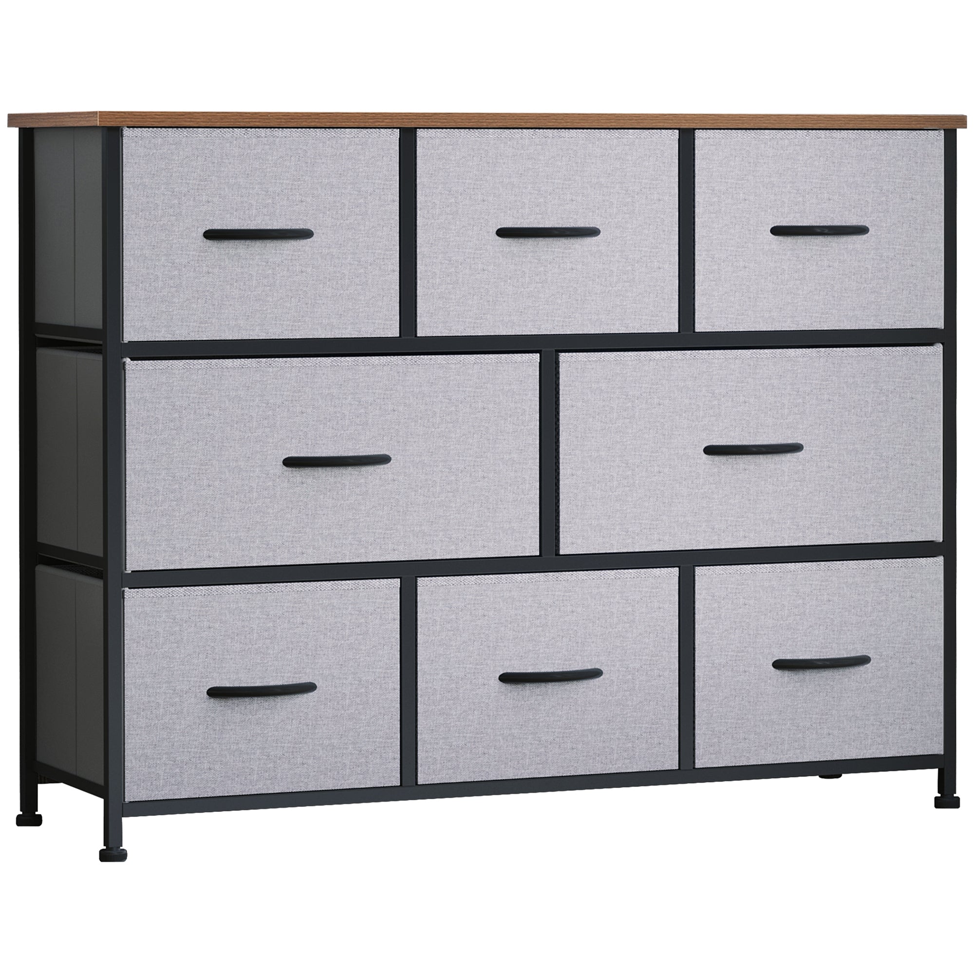 Dresser for Bedroom with 8 Drawers, 3-Tier Fabric Chest of Drawers, Tall Dresser Storage Tower with Steel Frame and Wooden Top for Closets, Nursery Room, Grey