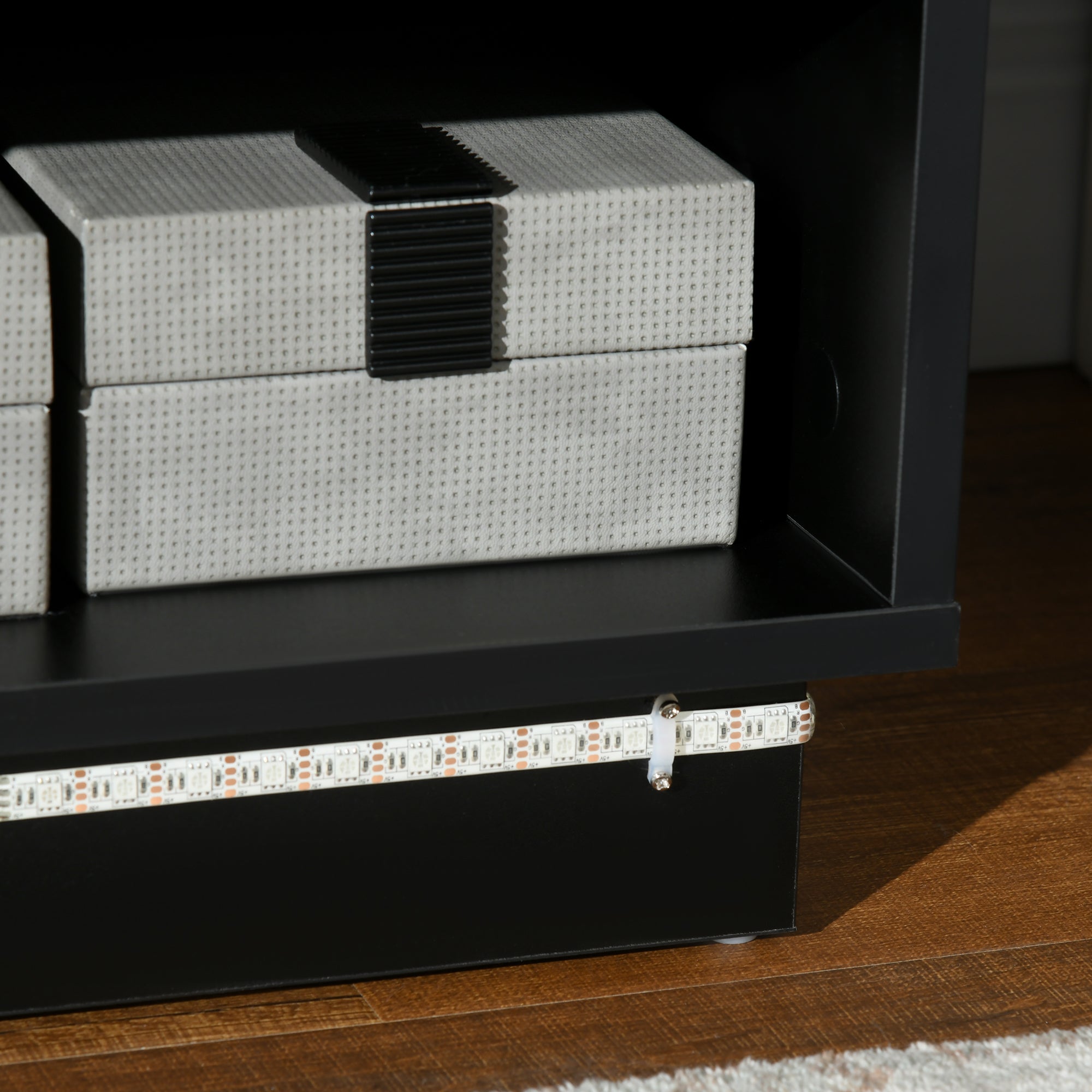 HOMCOM Bedside Table with LED Light, LED Nightstand with Drawer, 2 Shelves and Remote, Modern Side Table for Bedroom, Black