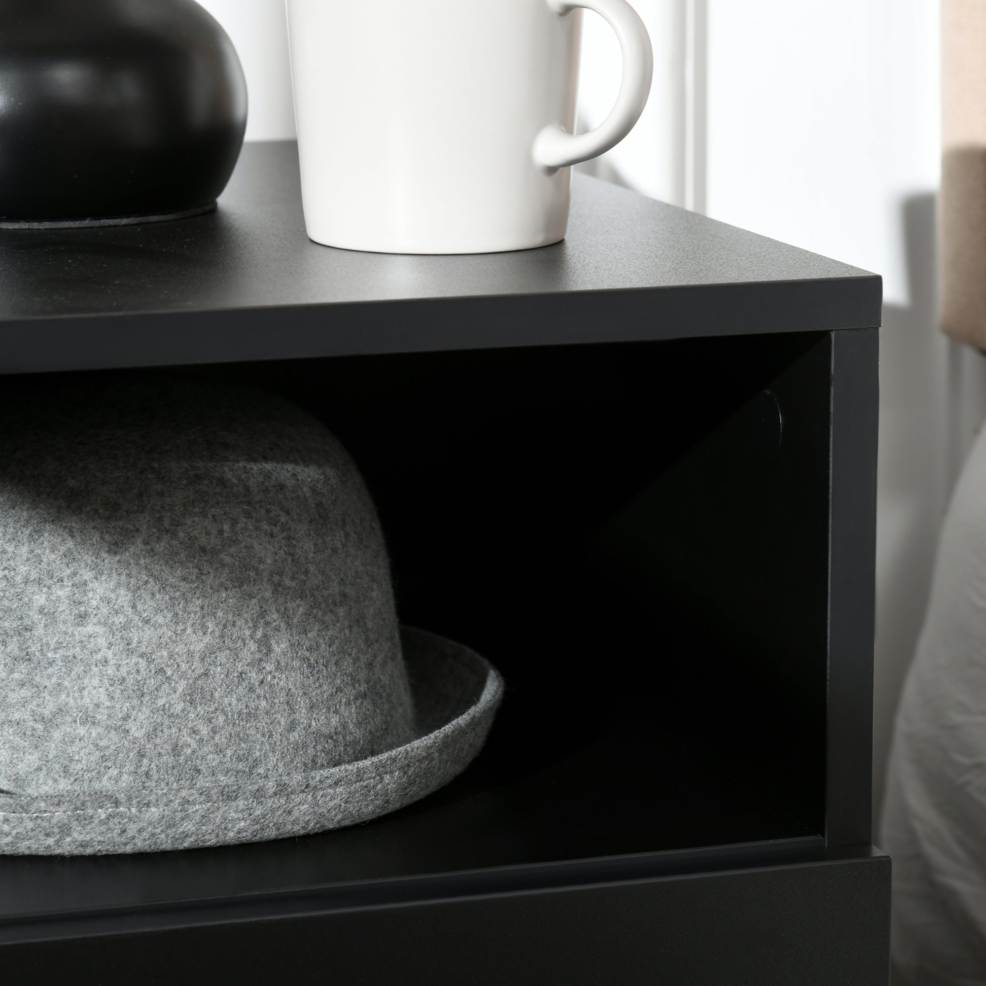 HOMCOM Bedside Table with LED Light, LED Nightstand with Drawer, 2 Shelves and Remote, Modern Side Table for Bedroom, Black