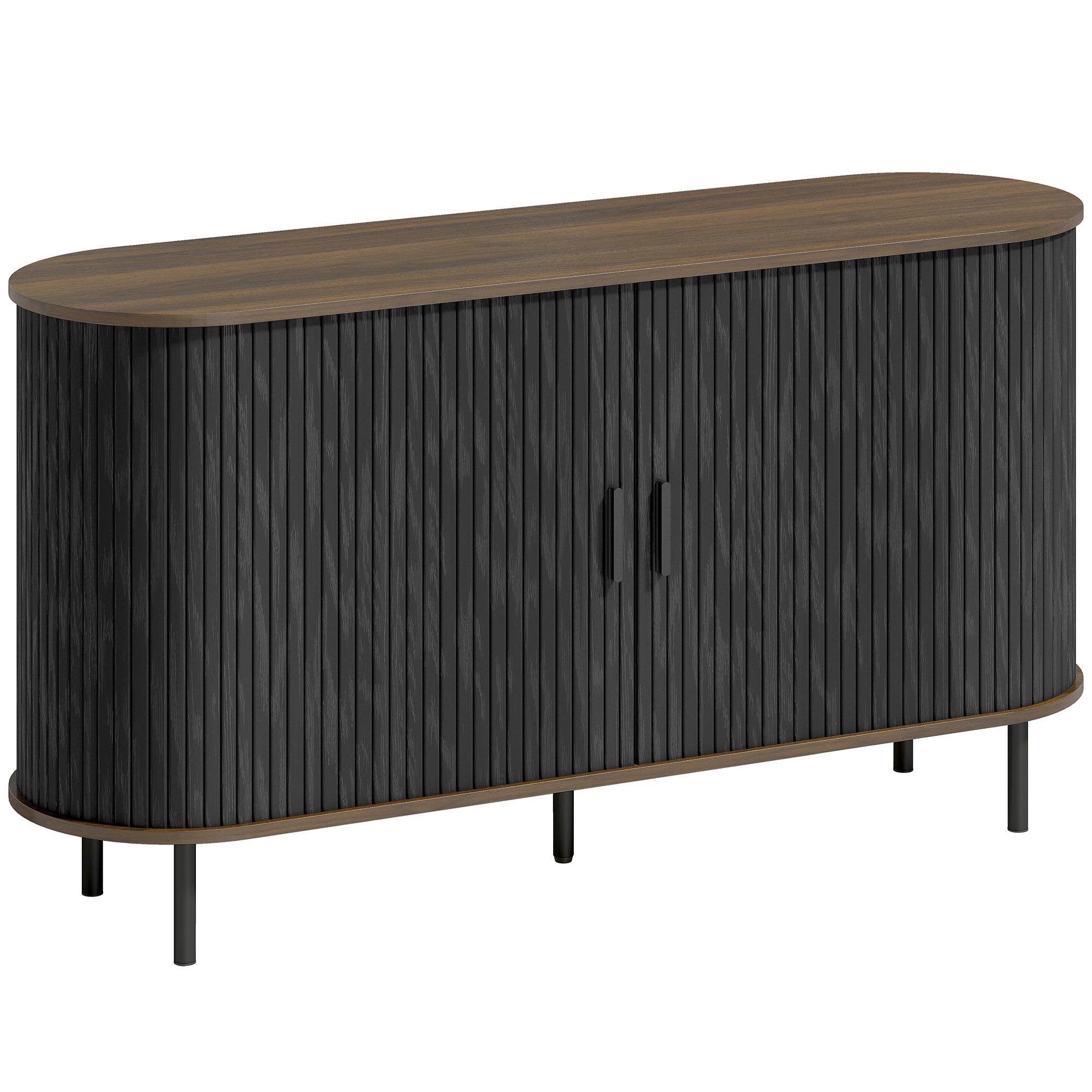 Fluted Sideboard Buffet Cabinet, 55" Mid Century Coffee Bar Cabinet with Sliding Doors, Kitchen Credenza with Adjustable Shelves, Black Wood Grain