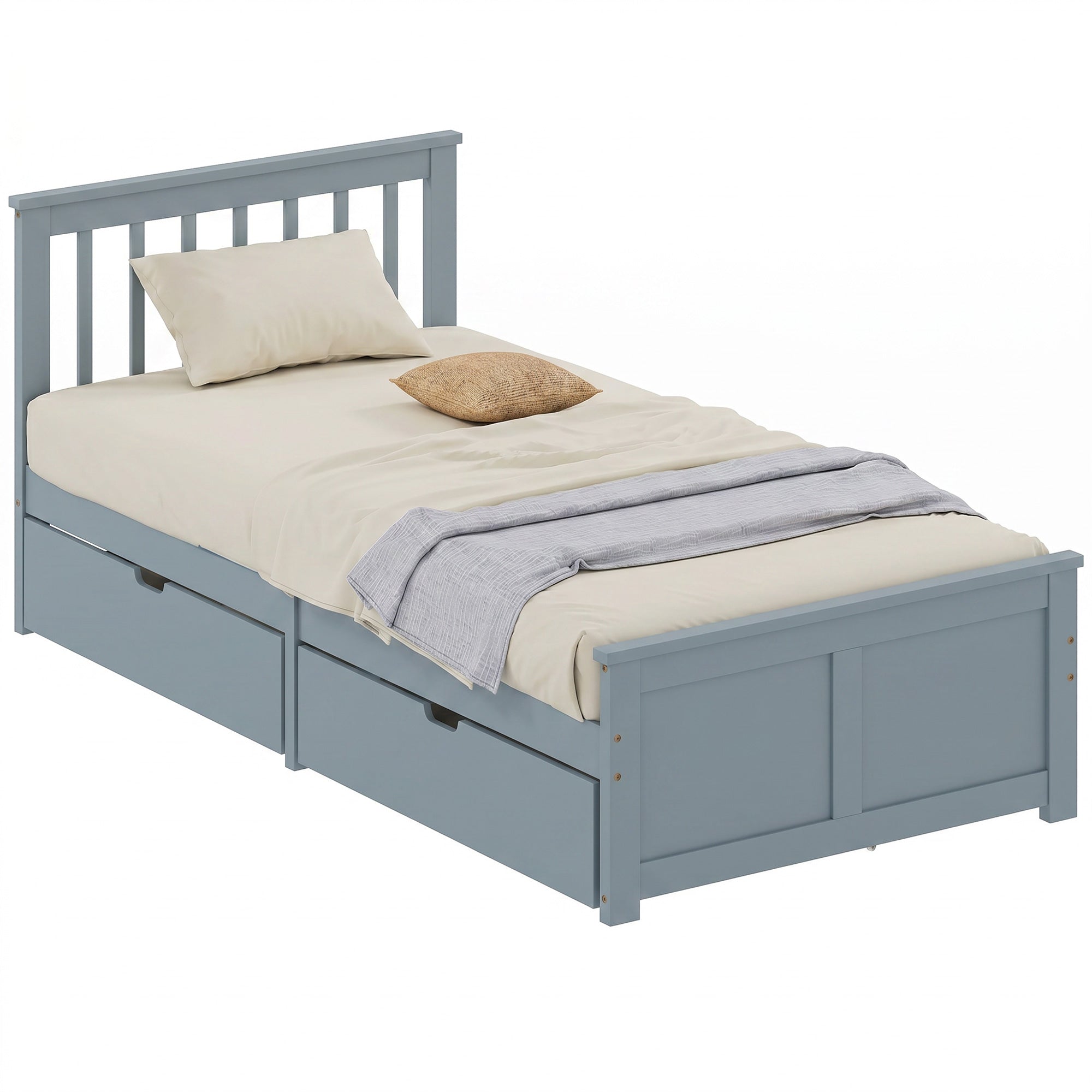 3ft Single Solid Wooden Bed Frame, Pine Storage Bed with Drawers, Headboard, Wood Slat Support, No Box Spring Needed, Easy Assembly, 90 x 190 cm, Grey