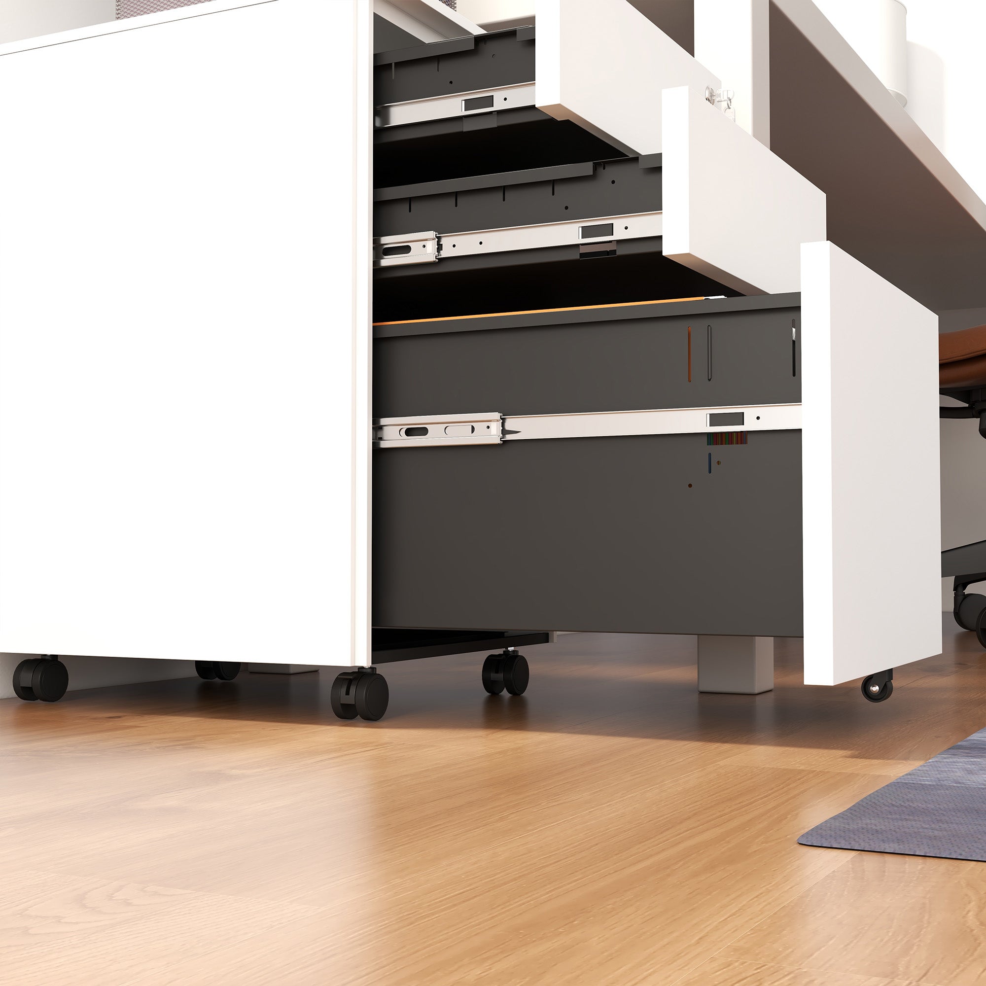 Vinsetto 3-Drawer Vertical Filing Cabinet with Pencil Tray, Lock and 5 Wheels, Steel Mobile File Cabinet, for A4, Legal and Letter Size, Pre-Assembled Body, White