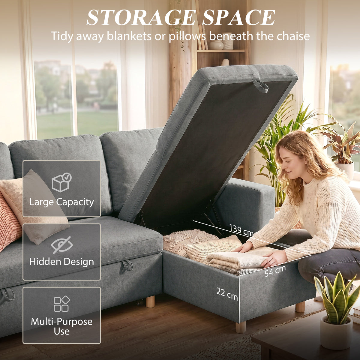 83" Sofa Bed, Convertible Pull Out Sleeper Sofa, Linen L Shaped Sectional Couch with Reversible Storage Chaise, Wide and Deep Seat for Living Room, Apartment, Light Grey