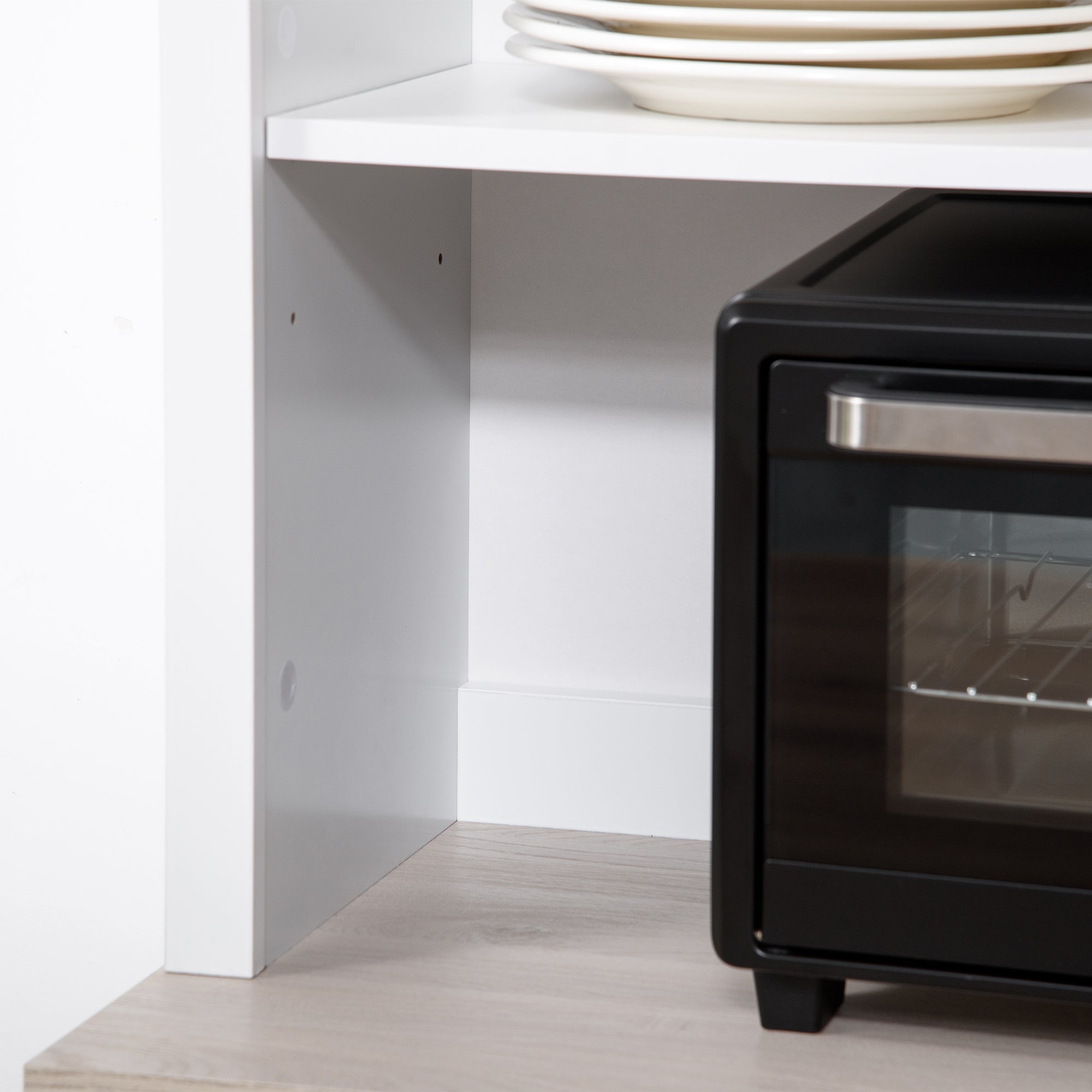 70" Freestanding Storage Pantry Cabinet with 3-Tier Shelving & Open Countertop, White