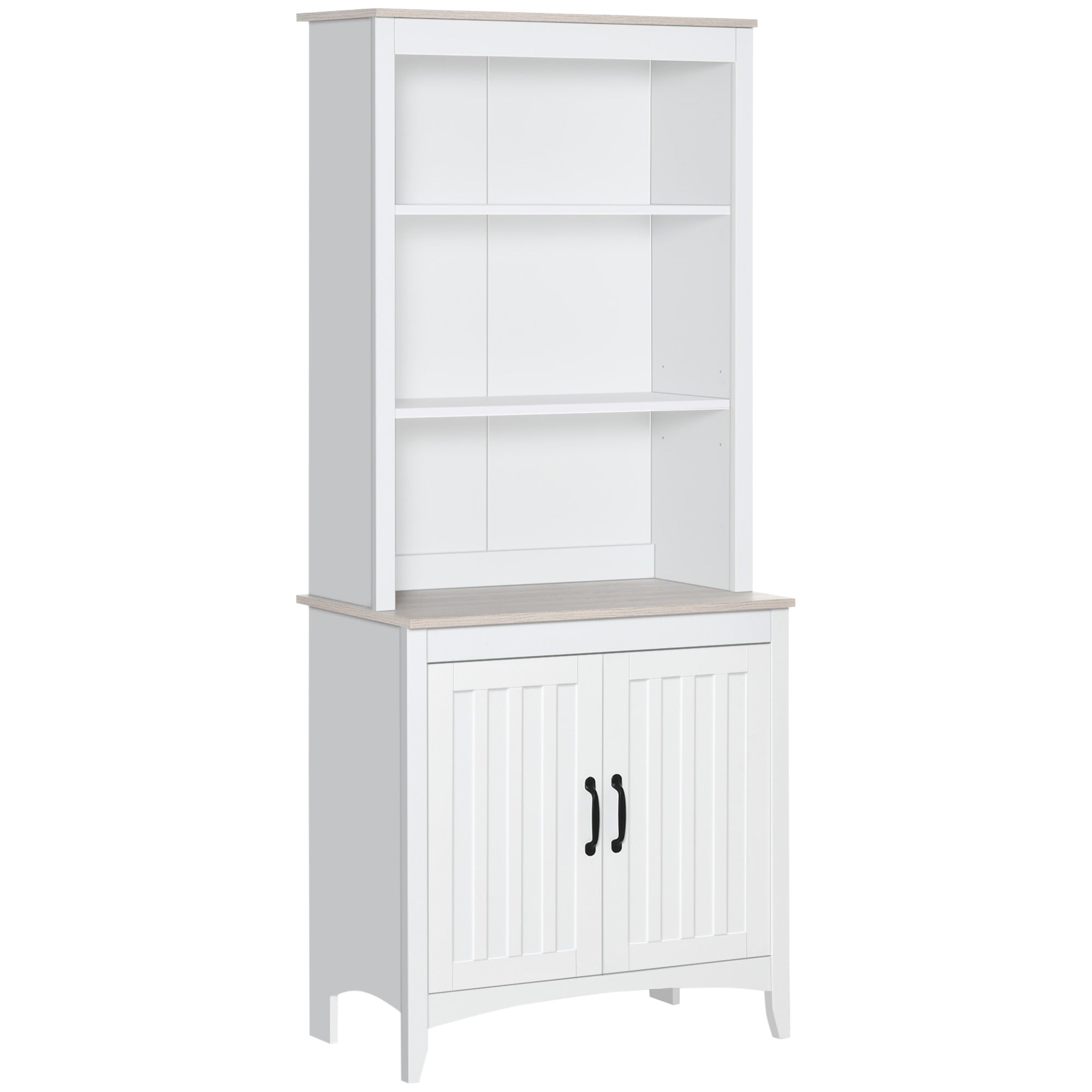 70" Freestanding Storage Pantry Cabinet with 3-Tier Shelving & Open Countertop, White