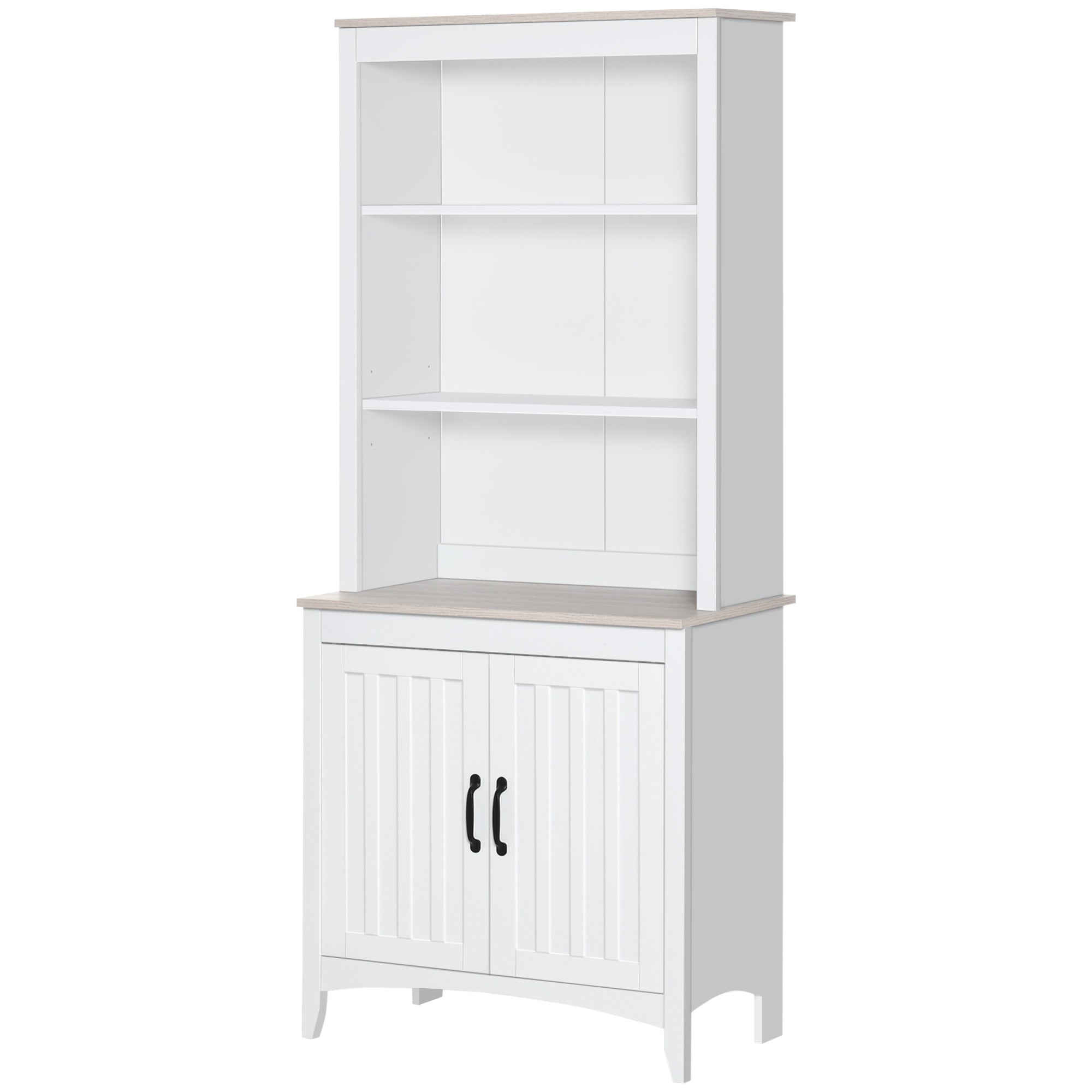 70" Freestanding Storage Pantry Cabinet with 3-Tier Shelving & Open Countertop, White
